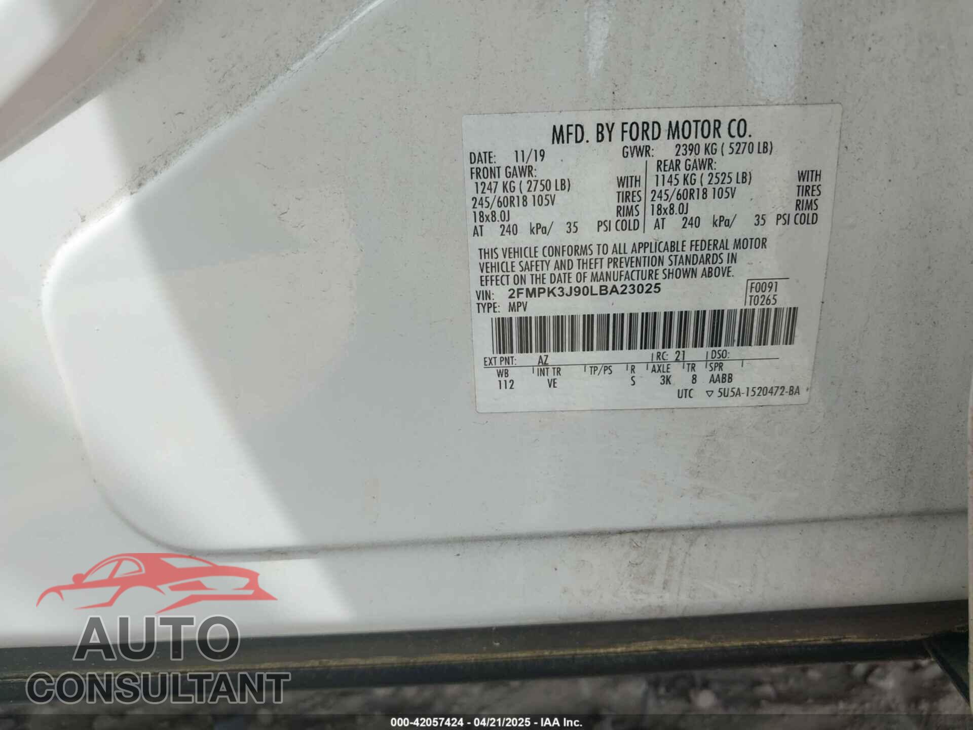 FORD EDGE 2020 - 2FMPK3J90LBA23025