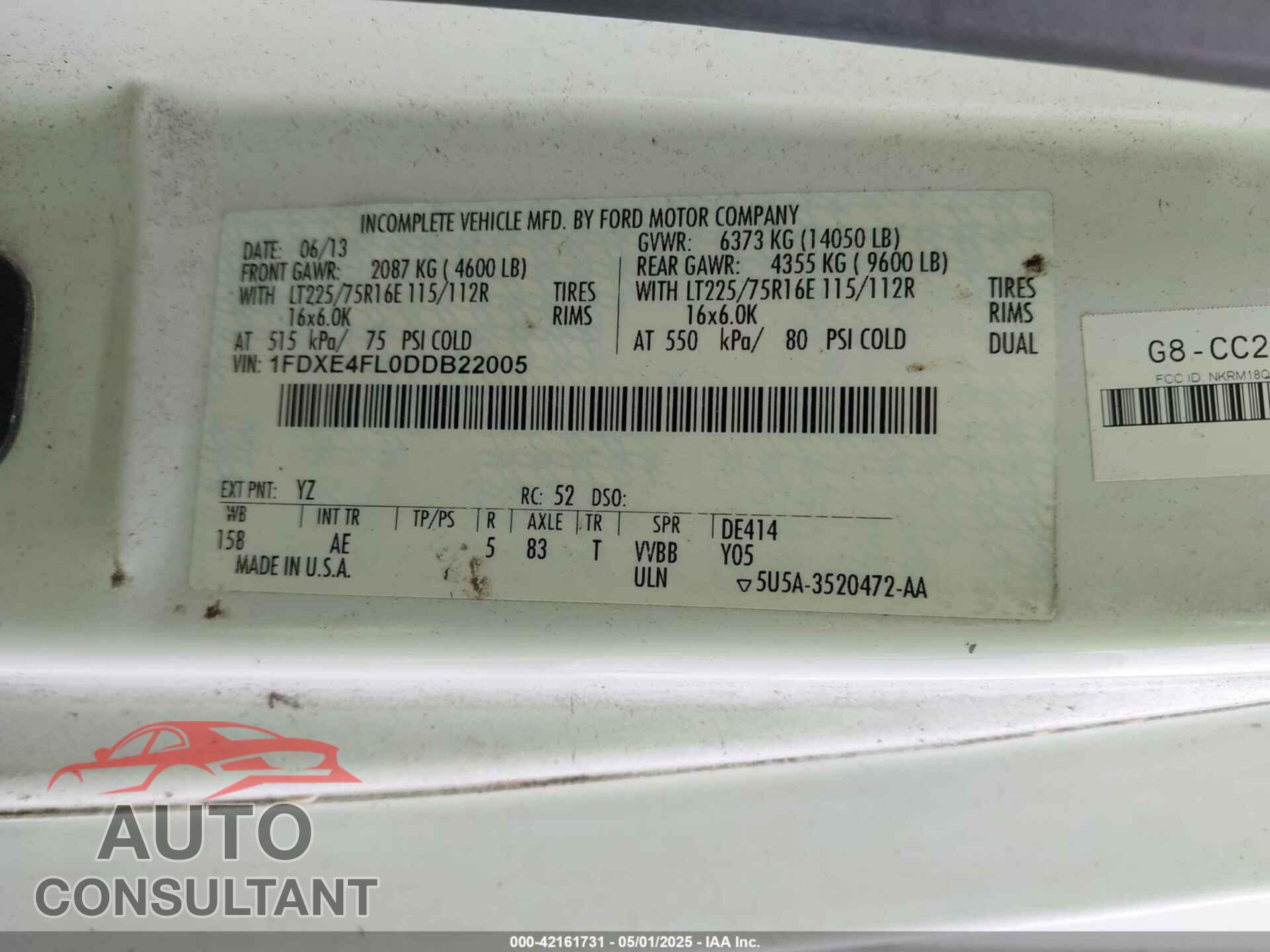 FORD E-450 CUTAWAY 2013 - 1FDXE4FL0DDB22005
