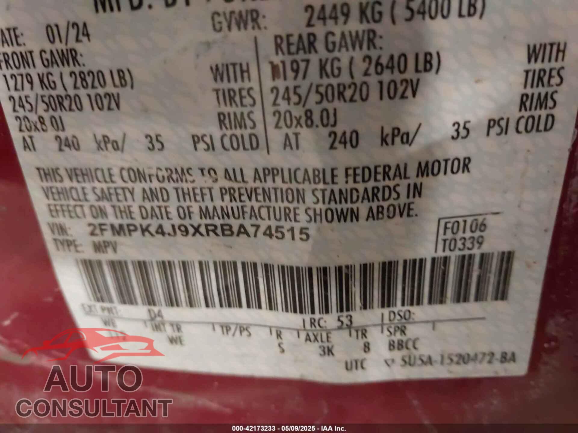 FORD EDGE 2024 - 2FMPK4J9XRBA74515