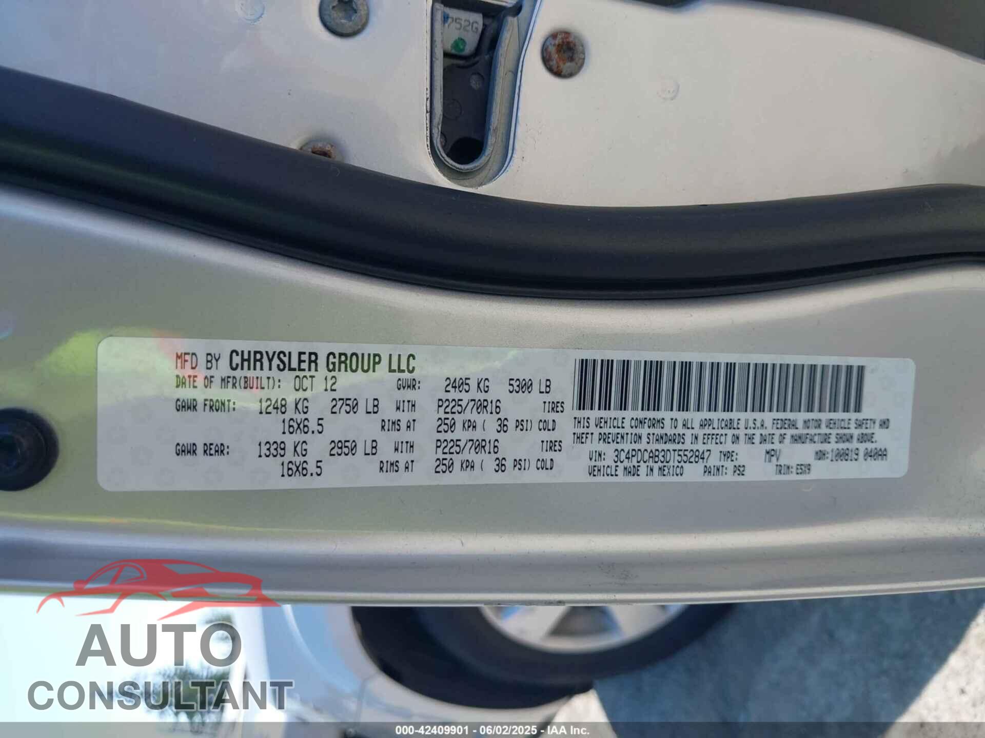 DODGE JOURNEY 2013 - 3C4PDCAB3DT552847
