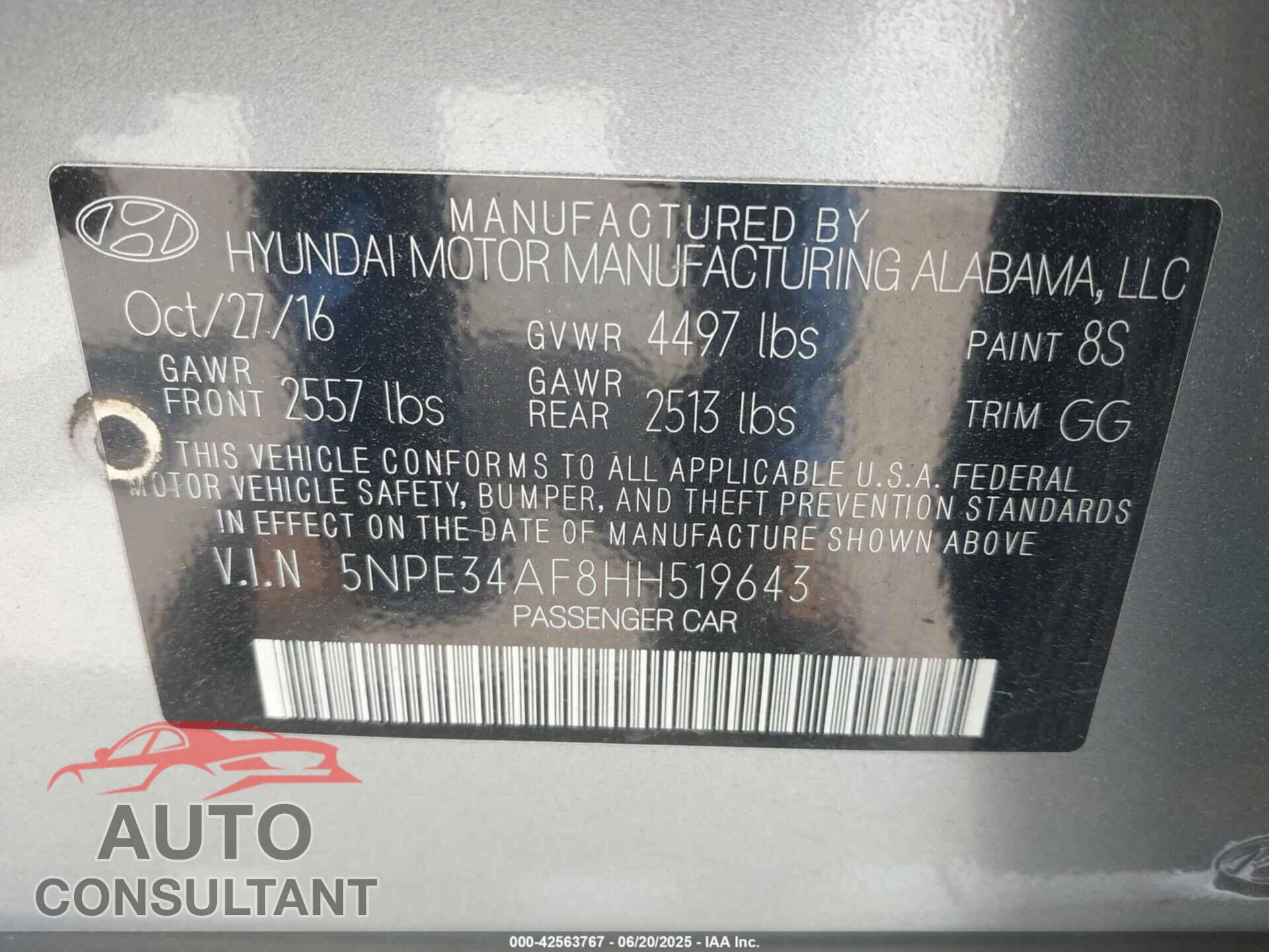 HYUNDAI SONATA 2017 - 5NPE34AF8HH519643