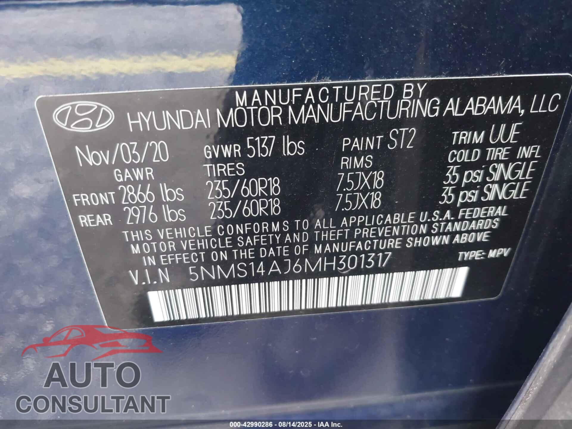 HYUNDAI SANTA FE 2021 - 5NMS14AJ6MH301317