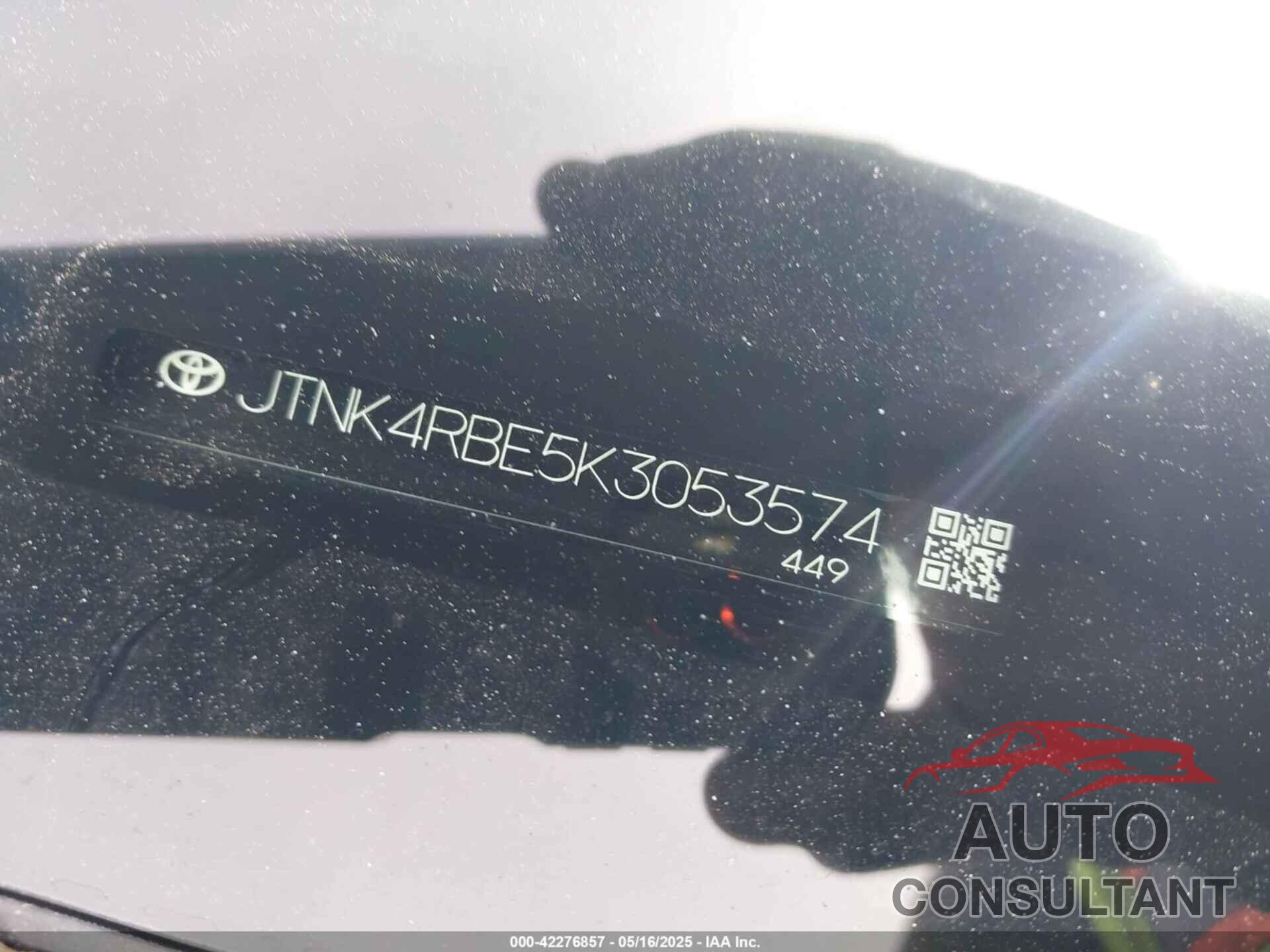 TOYOTA COROLLA 2019 - JTNK4RBE5K3053574