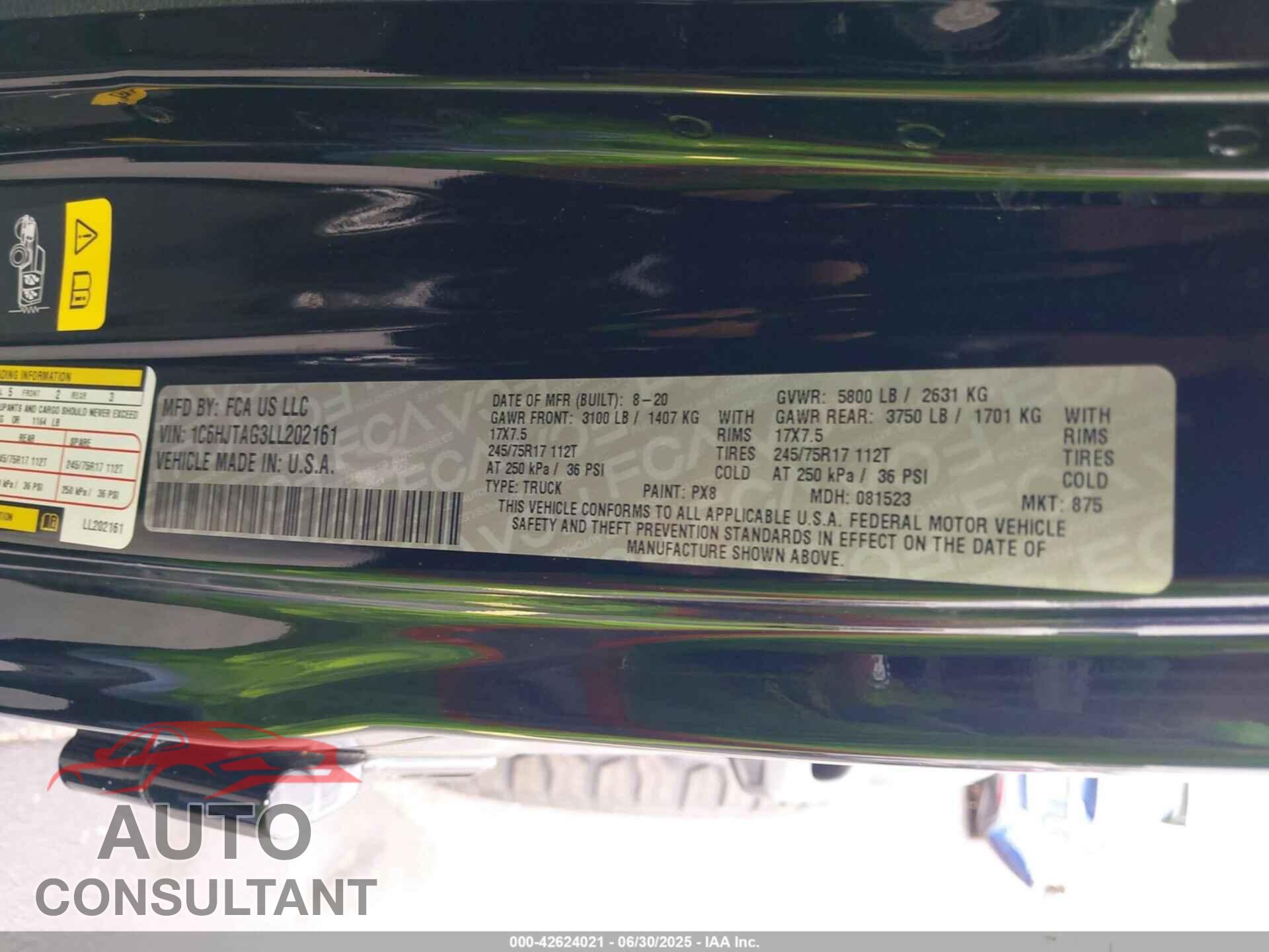 JEEP GLADIATOR 2020 - 1C6HJTAG3LL202161