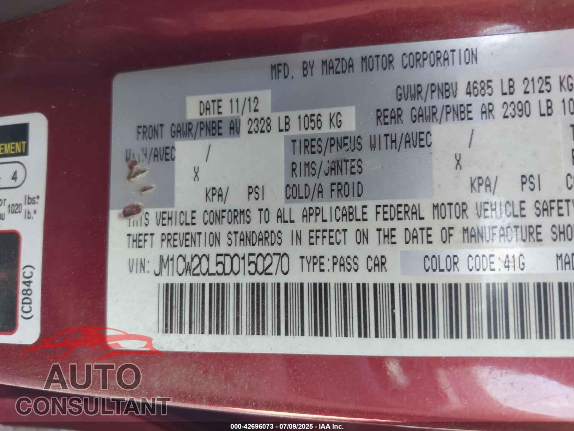 MAZDA MAZDA5 2013 - JM1CW2CL5D0150270