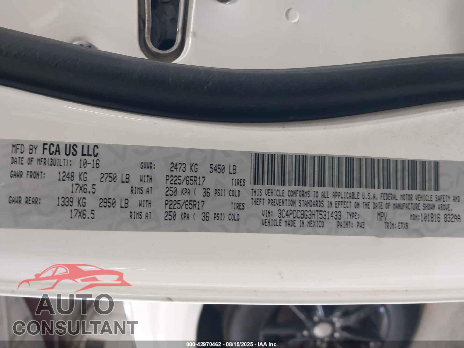 DODGE JOURNEY 2017 - 3C4PDCBG3HT531433