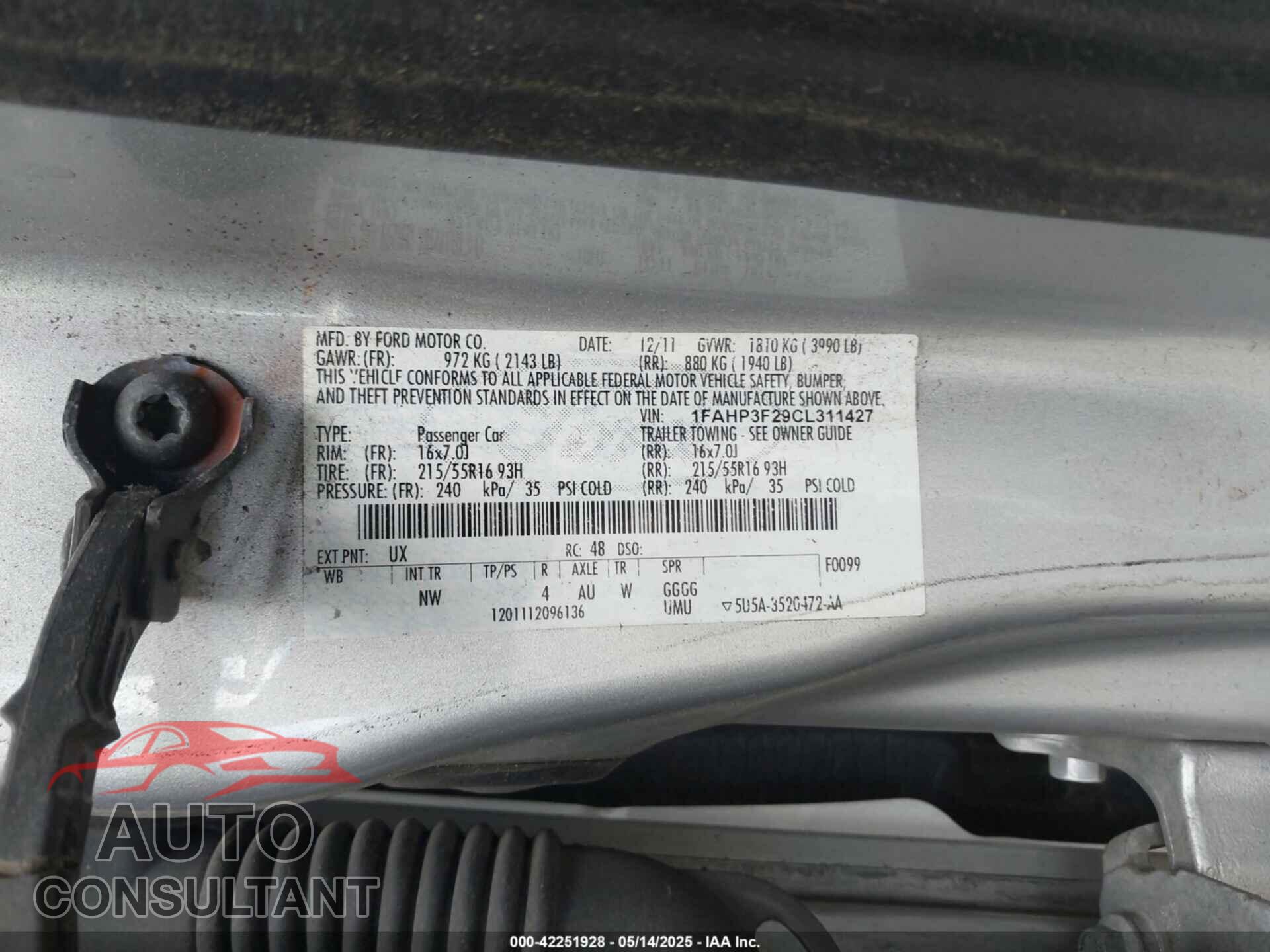 FORD FOCUS 2012 - 1FAHP3F29CL311427