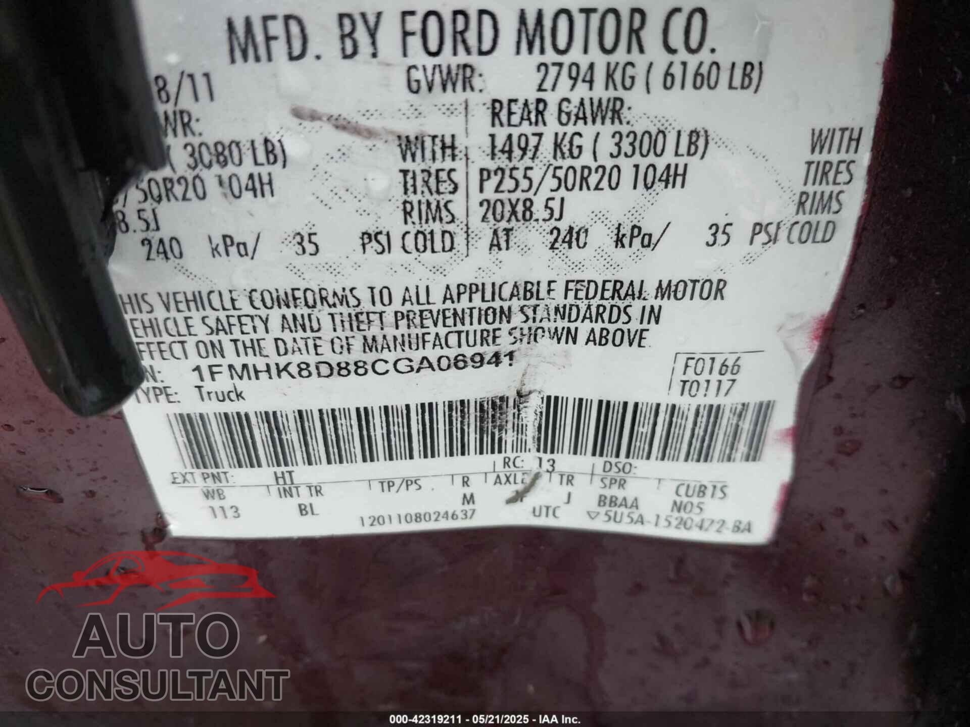 FORD EXPLORER 2012 - 1FMHK8D88CGA06941