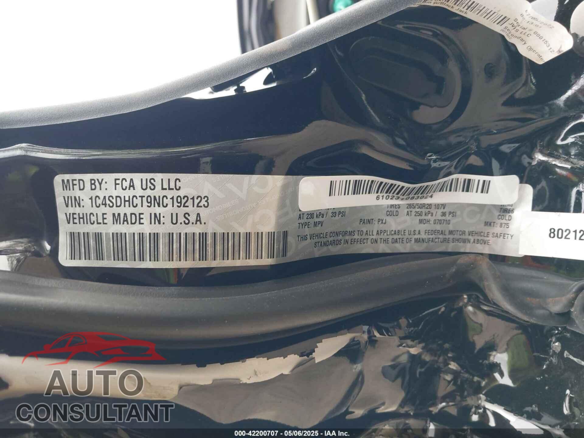 DODGE DURANGO 2022 - 1C4SDHCT9NC192123
