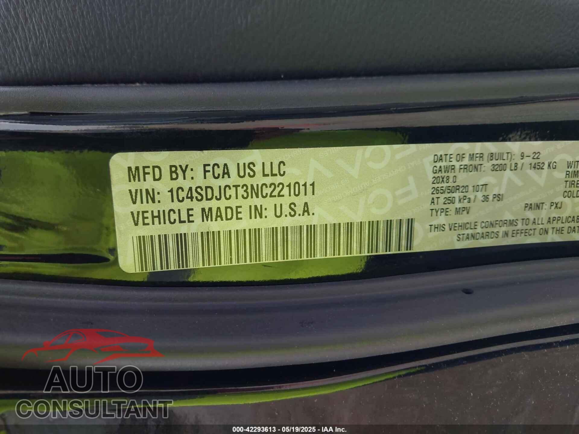 DODGE DURANGO 2022 - 1C4SDJCT3NC221011