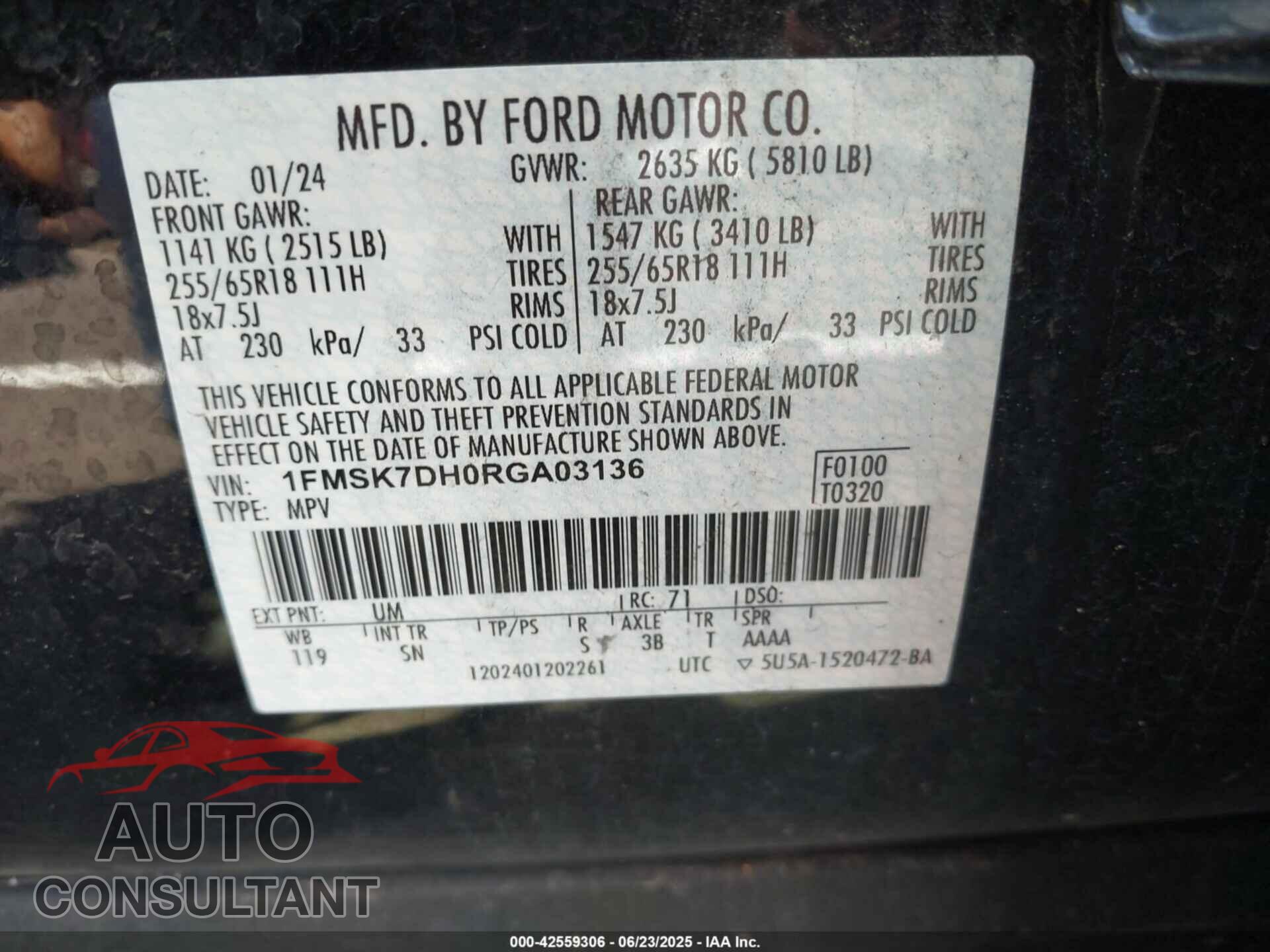 FORD EXPLORER 2024 - 1FMSK7DH0RGA03136