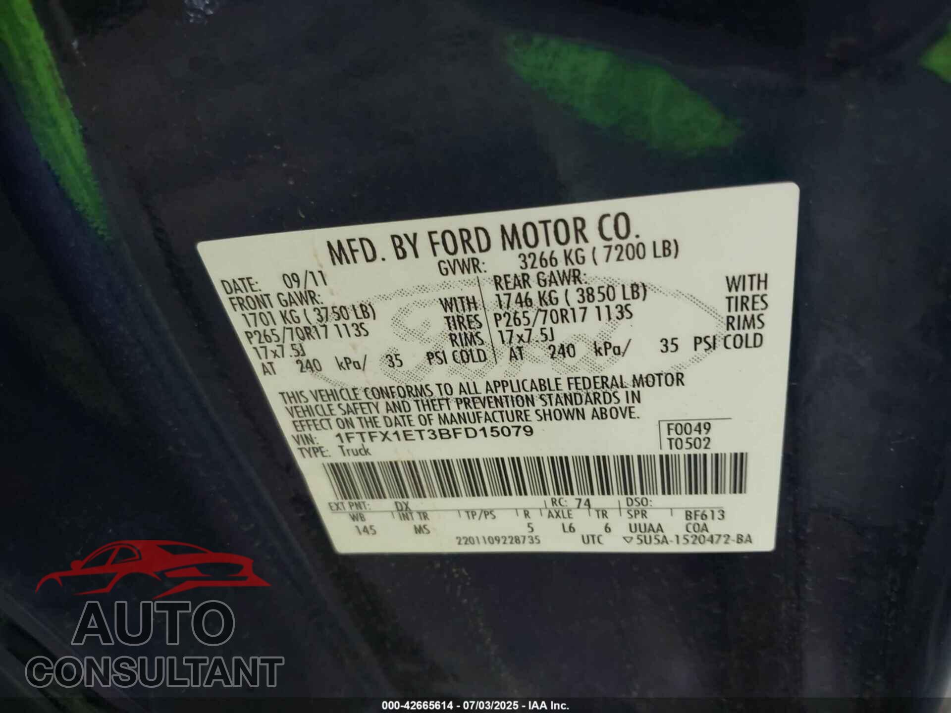FORD F-150 2011 - 1FTFX1ET3BFD15079