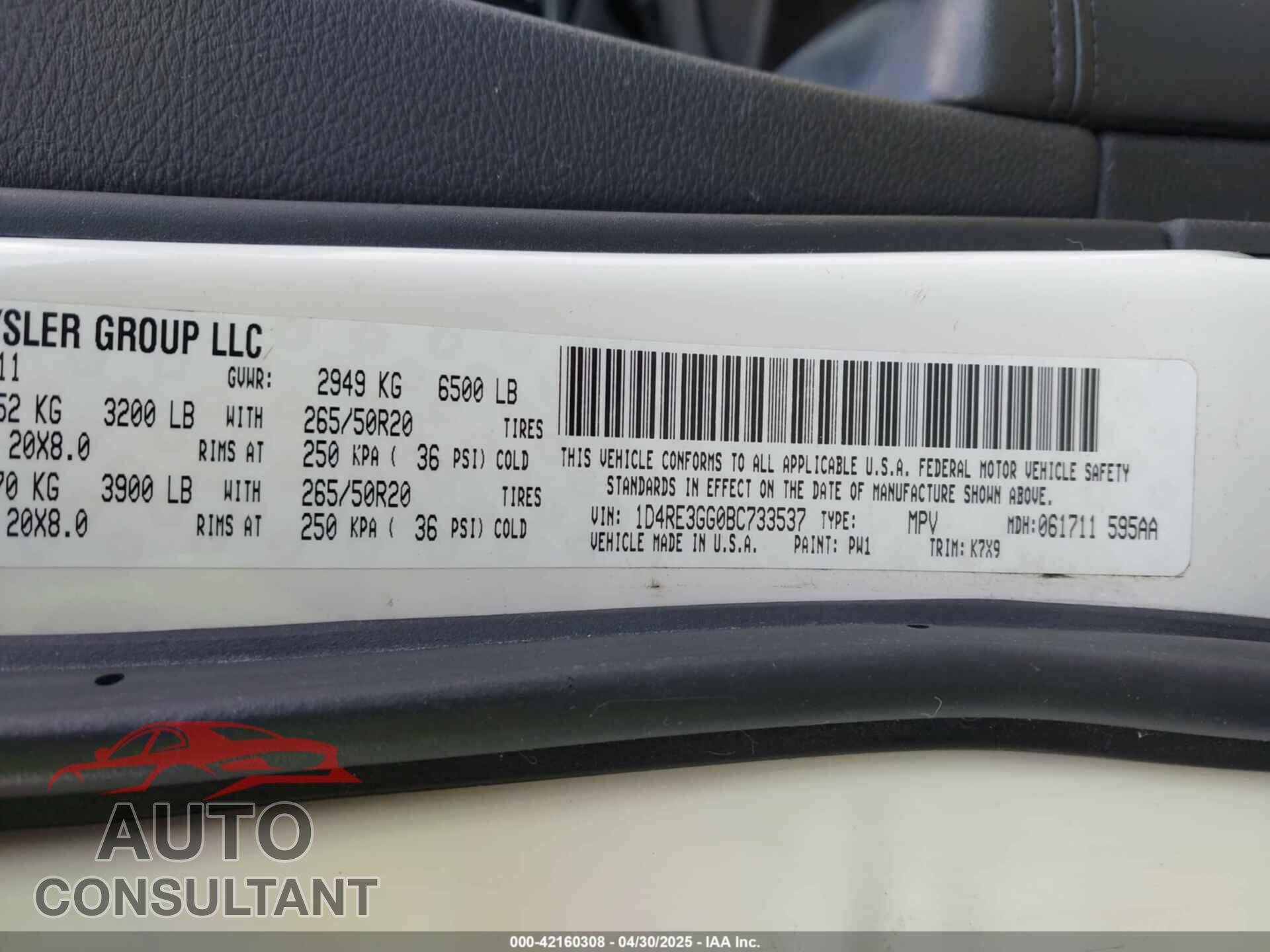 DODGE DURANGO 2011 - 1D4RE3GG0BC733537