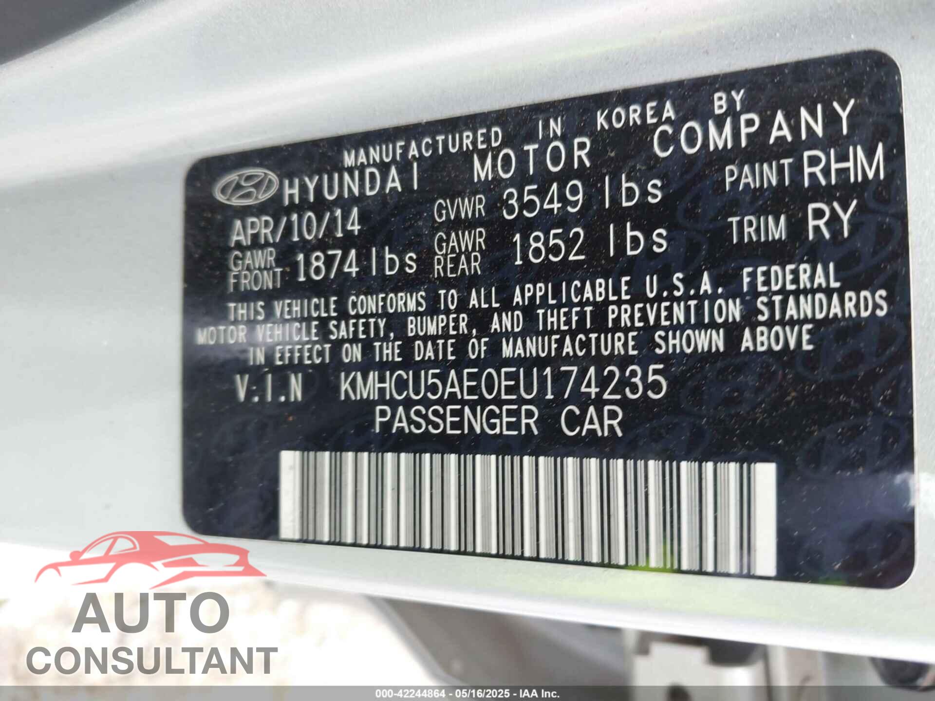 HYUNDAI ACCENT 2014 - KMHCU5AE0EU174235