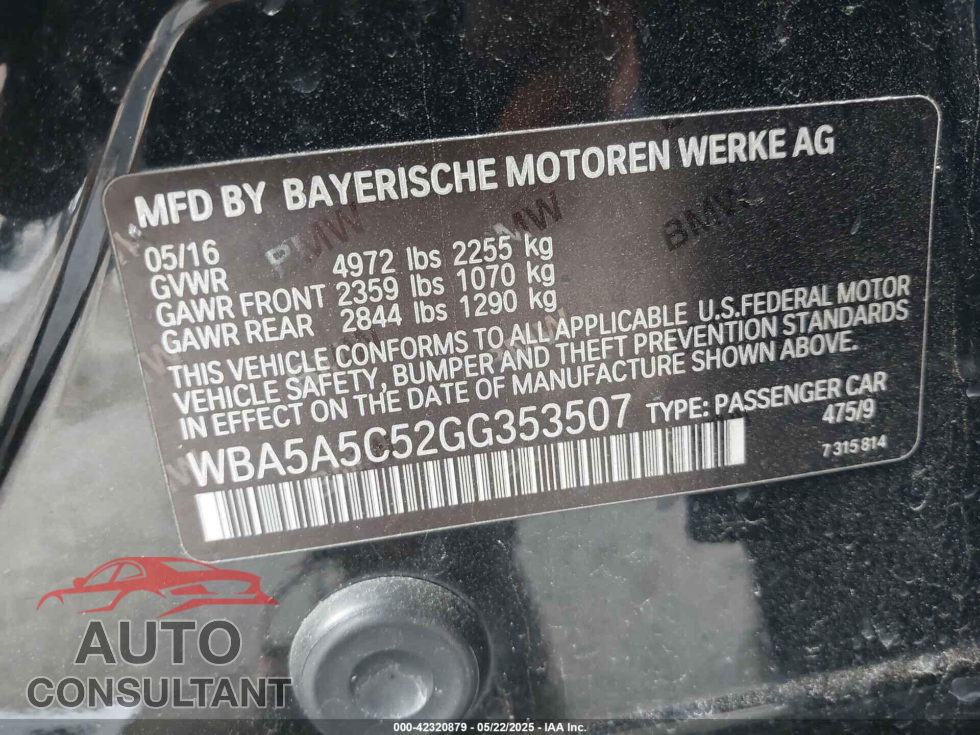 BMW 528I 2016 - WBA5A5C52GG353507
