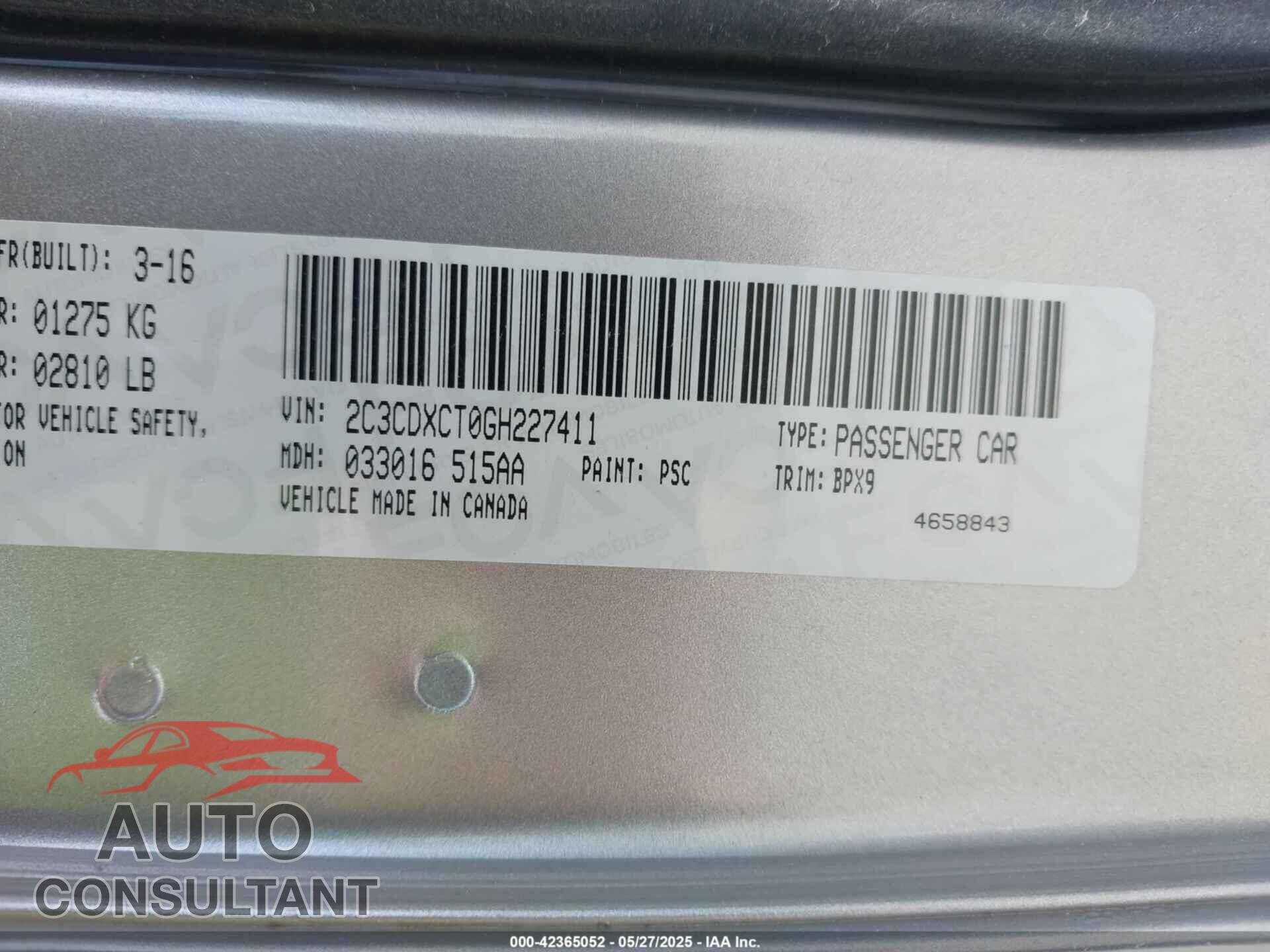 DODGE CHARGER 2016 - 2C3CDXCT0GH227411