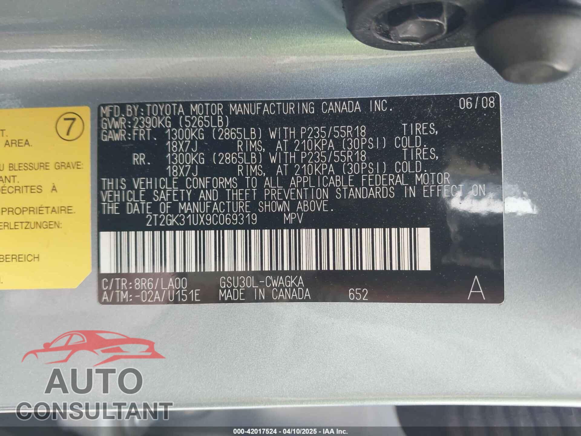 LEXUS RX 2009 - 2T2GK31UX9C069319