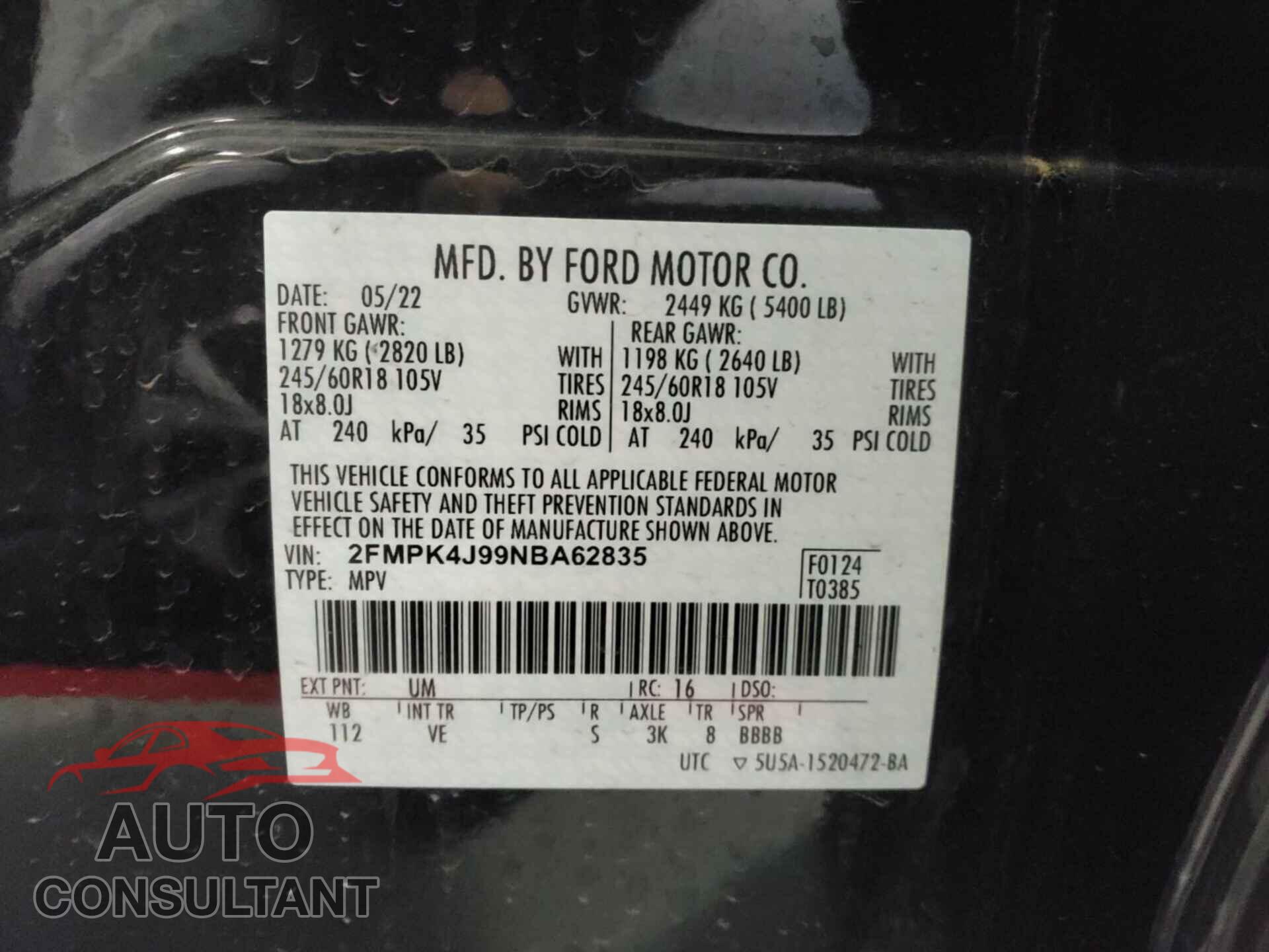 FORD EDGE 2022 - 2FMPK4J99NBA62835