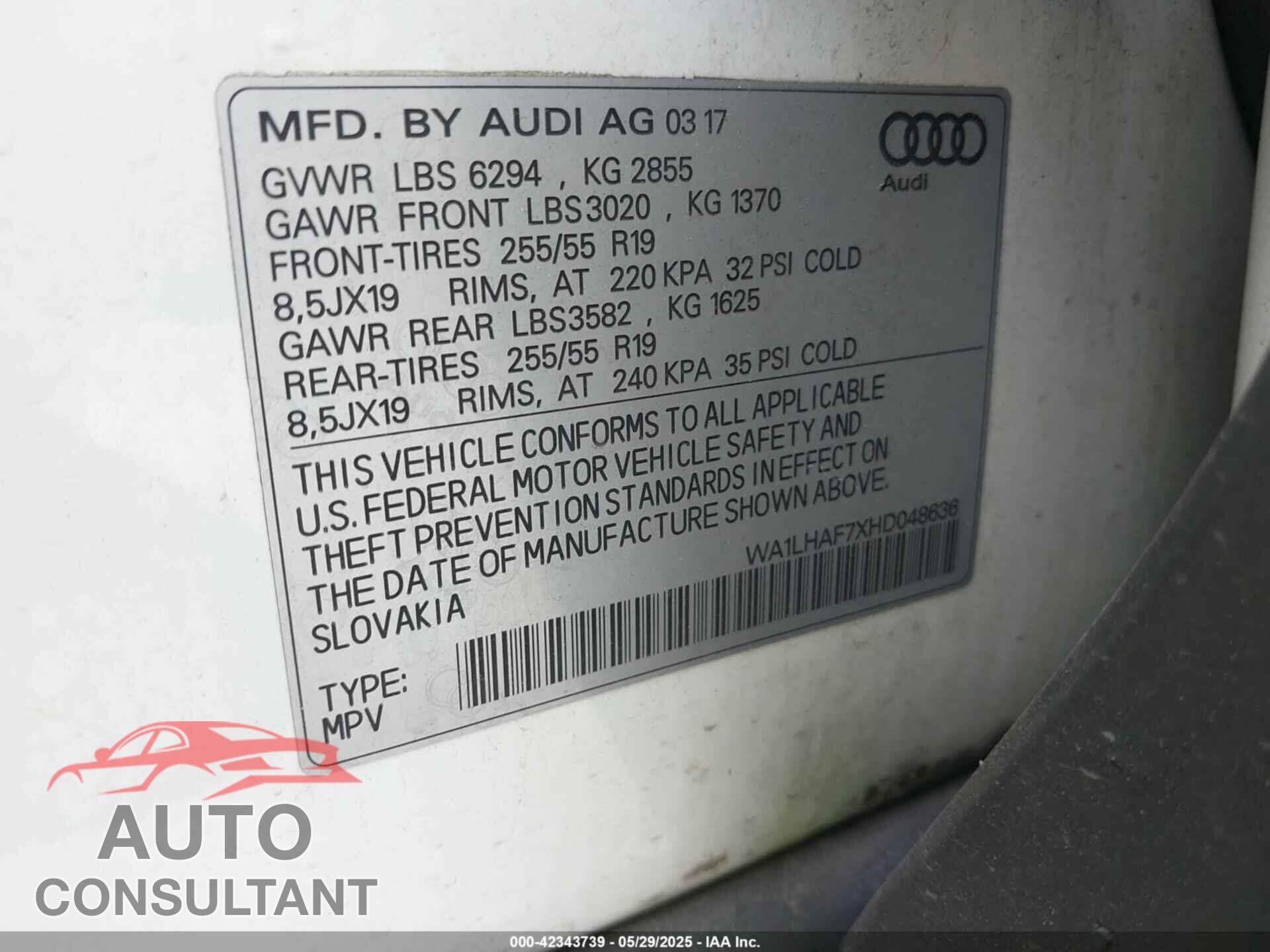 AUDI Q7 2017 - WA1LHAF7XHD048636