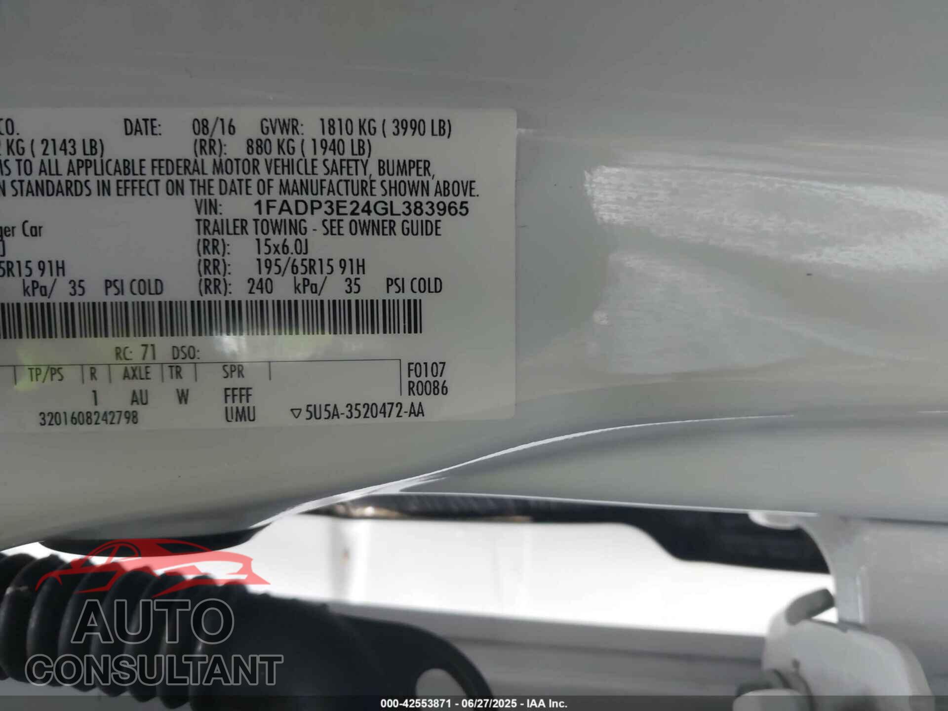 FORD FOCUS 2016 - 1FADP3E24GL383965