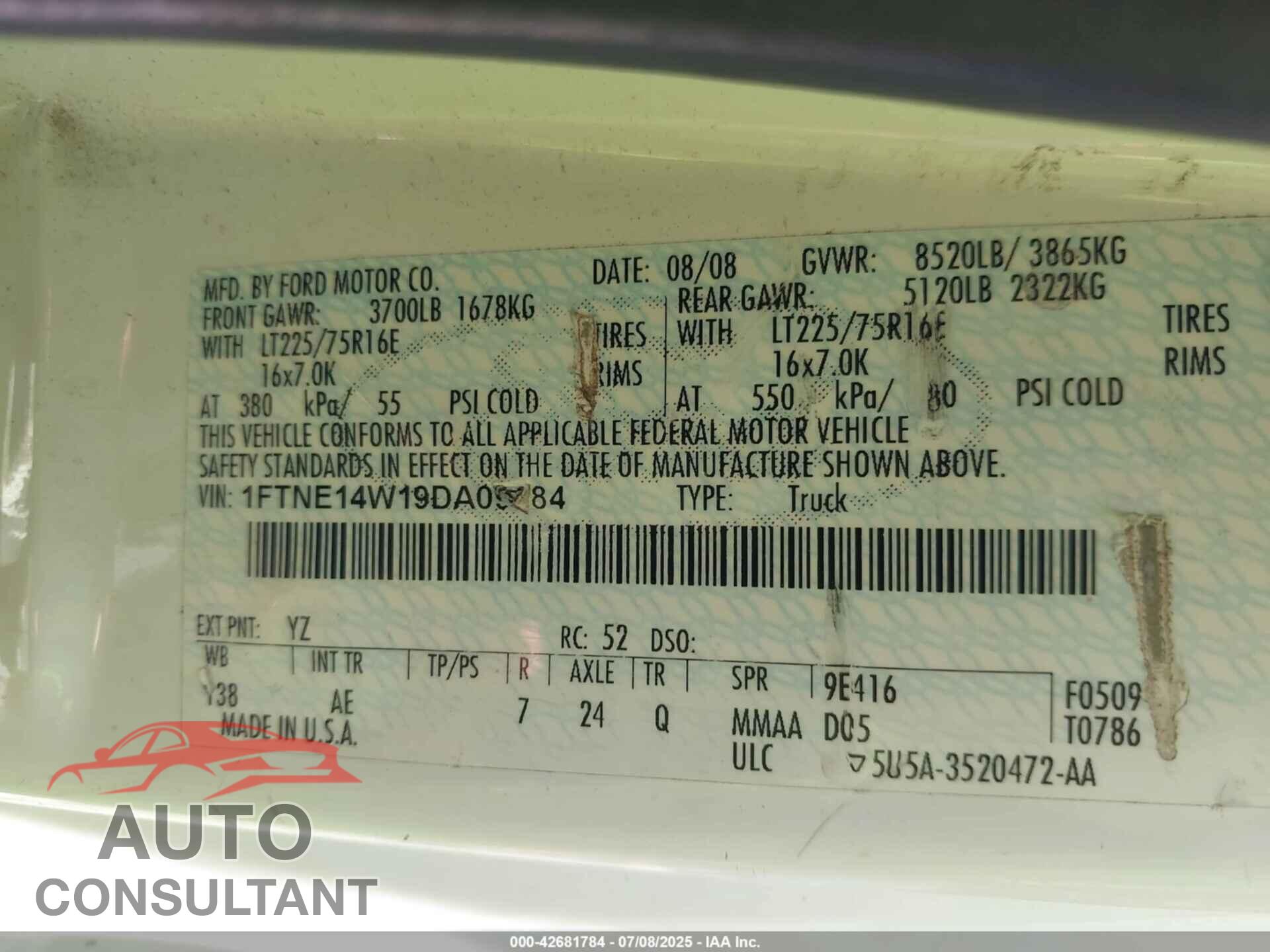 FORD E-150 2009 - 1FTNE14W19DA09484