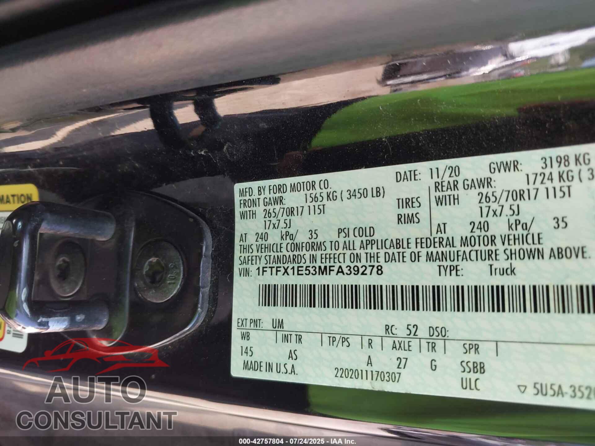 FORD F-150 2021 - 1FTFX1E53MFA39278