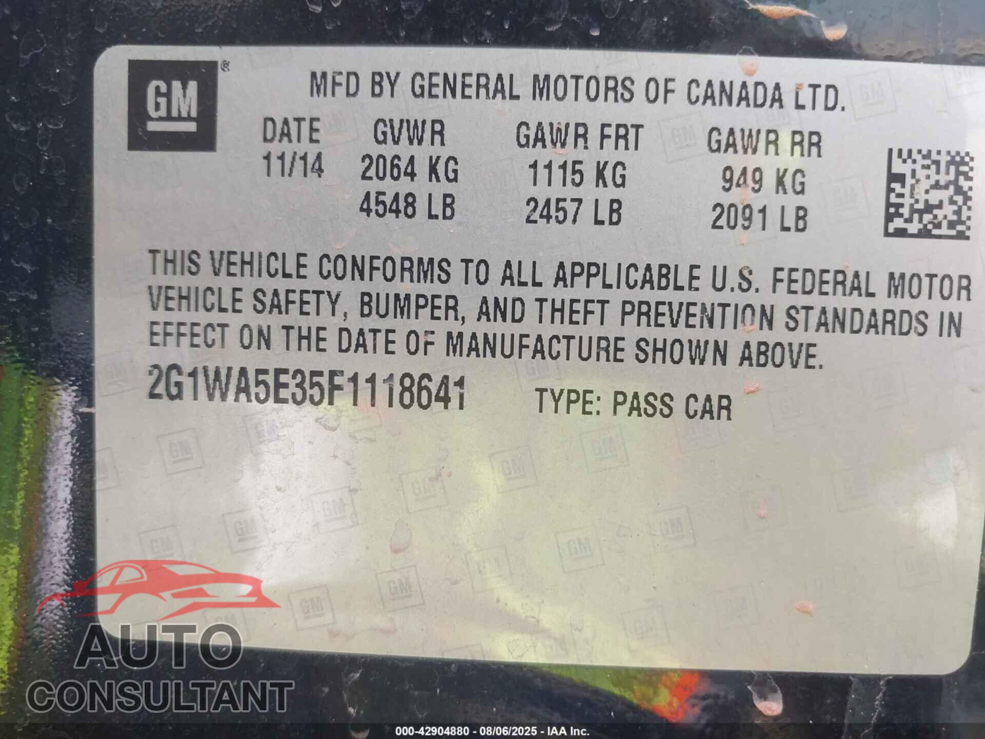 CHEVROLET IMPALA LIMITED 2015 - 2G1WA5E35F1118641