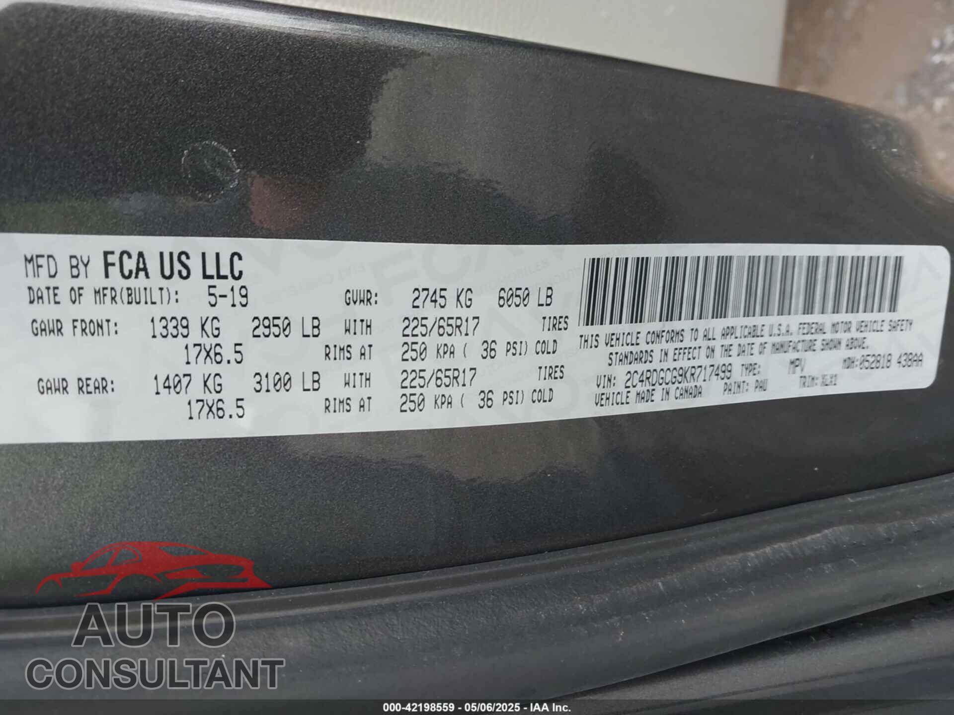 DODGE GRAND CARAVAN 2019 - 2C4RDGCG9KR717499