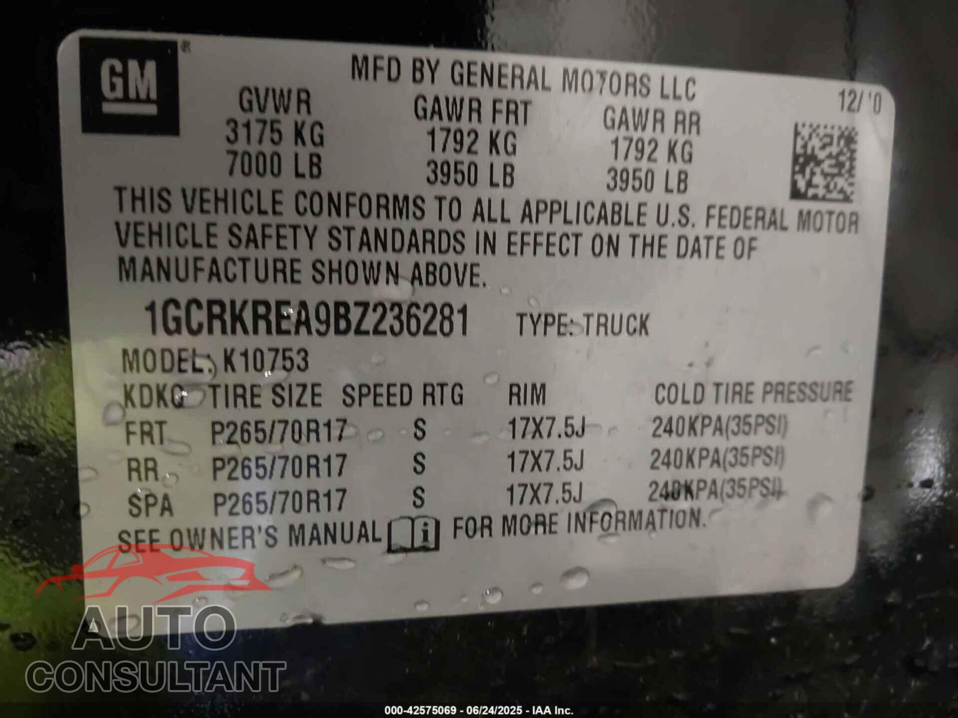 CHEVROLET SILVERADO 1500 2011 - 1GCRKREA9BZ236281