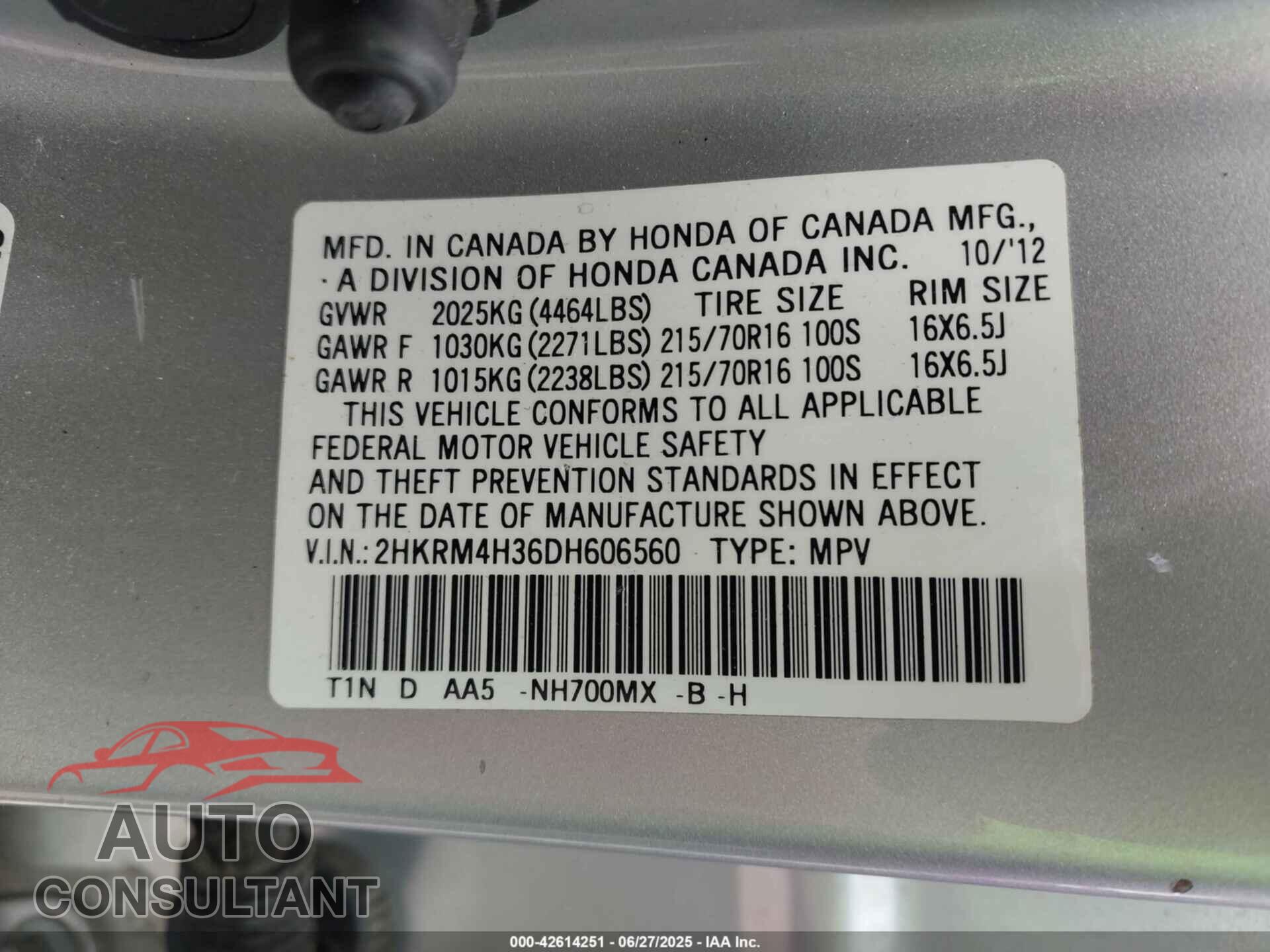 HONDA CR-V 2013 - 2HKRM4H36DH606560