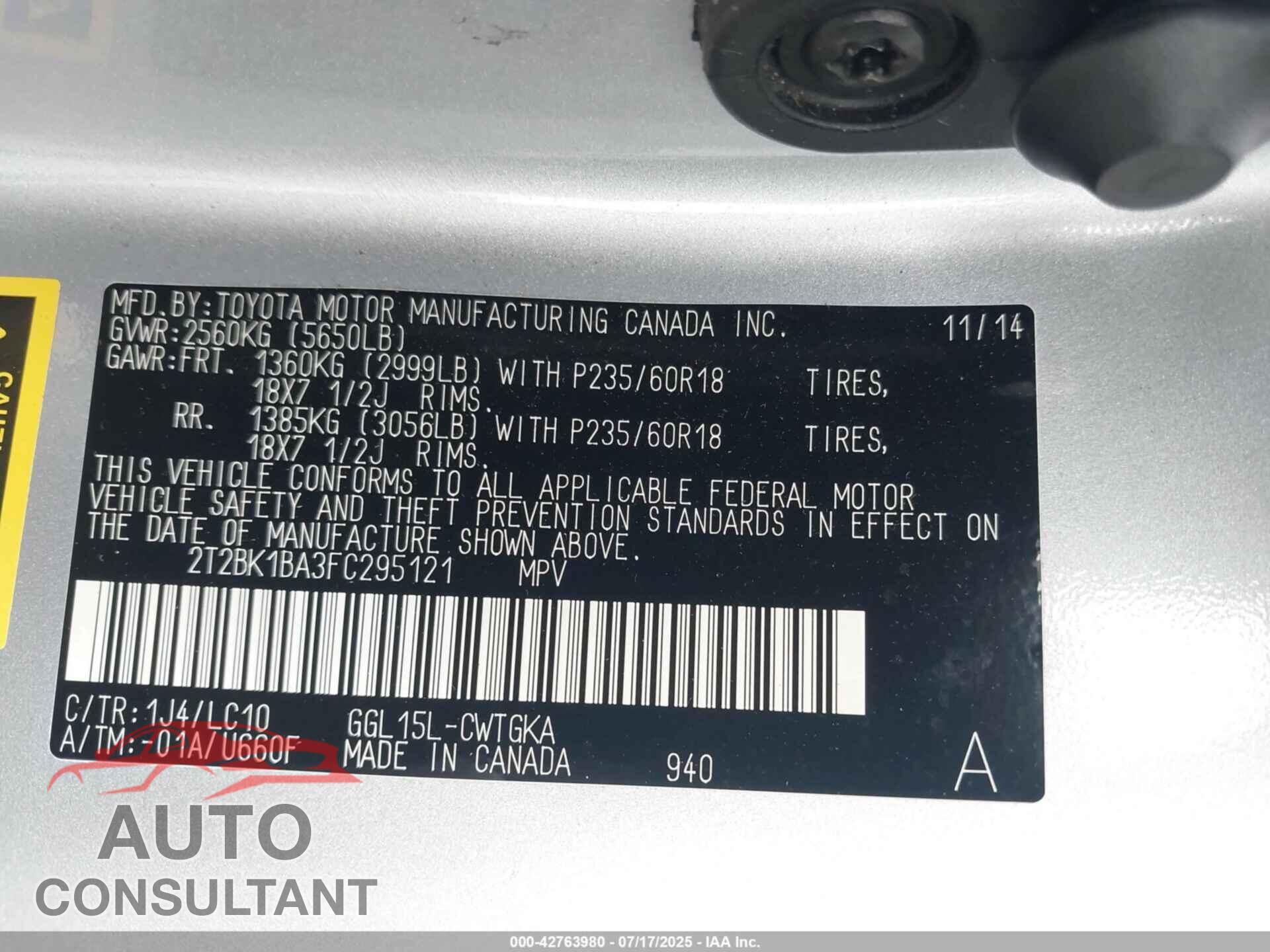 LEXUS RX 2015 - 2T2BK1BA3FC295121