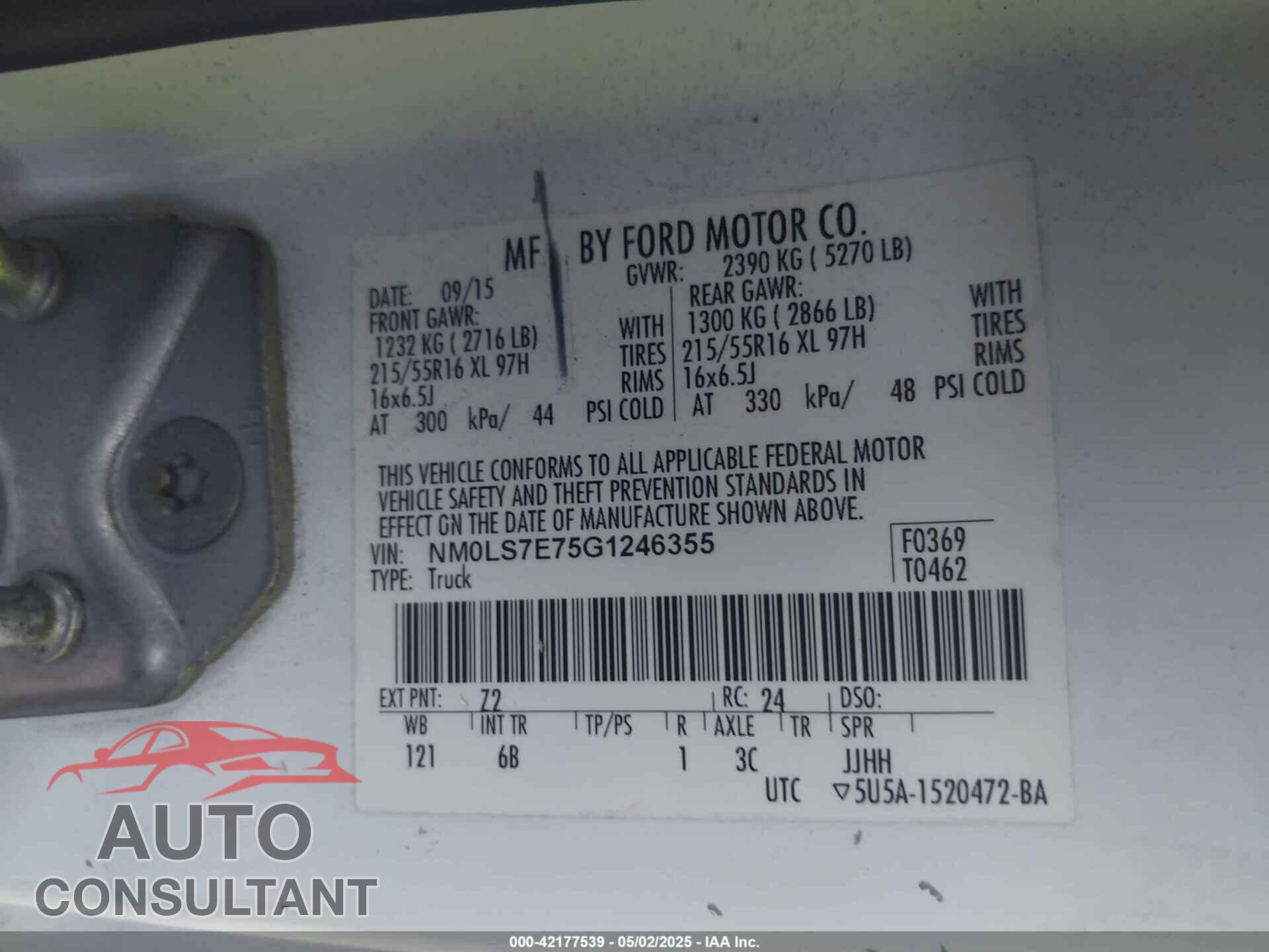 FORD TRANSIT CONNECT 2016 - NM0LS7E75G1246355