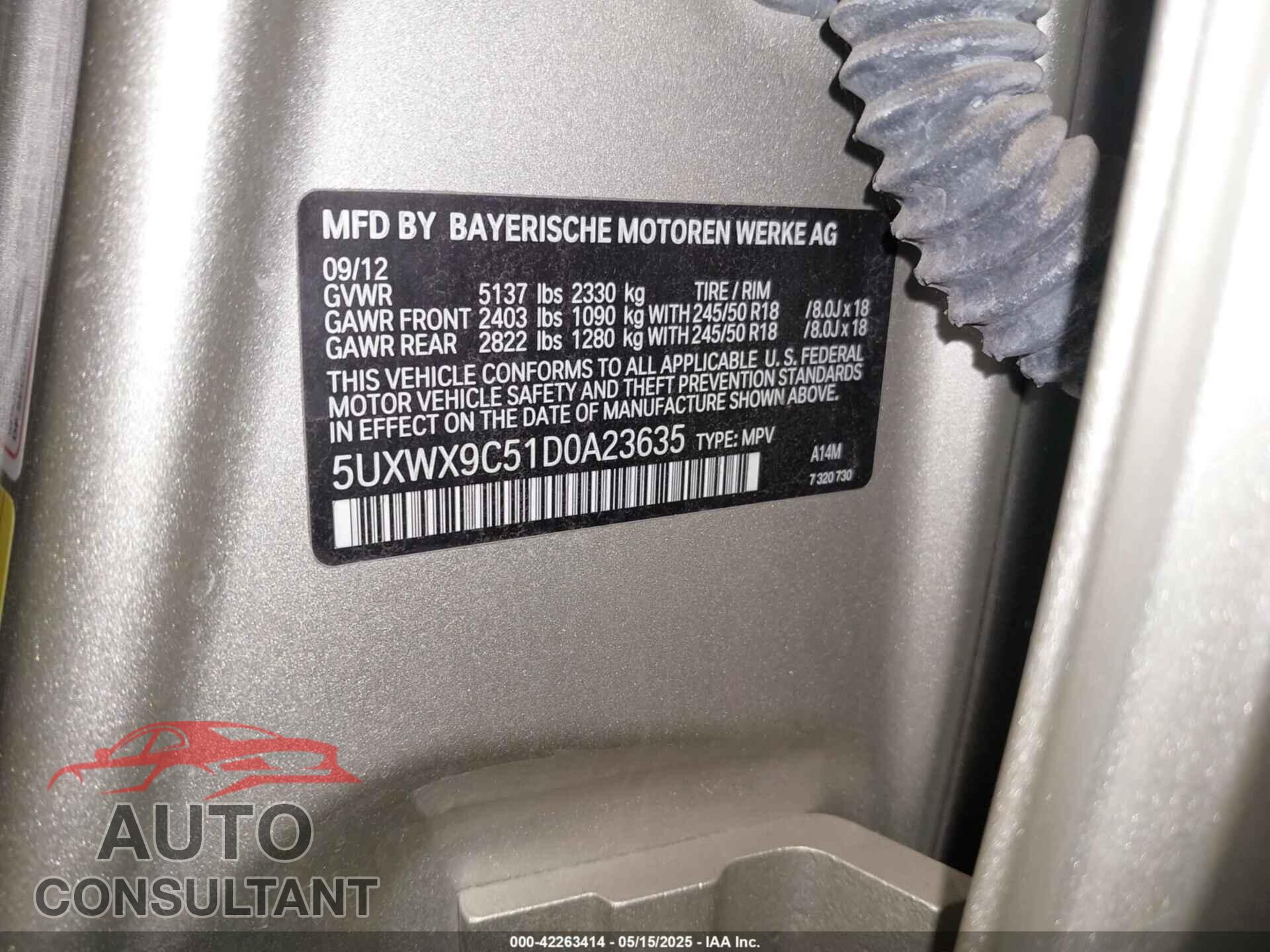 BMW X3 2013 - 5UXWX9C51D0A23635