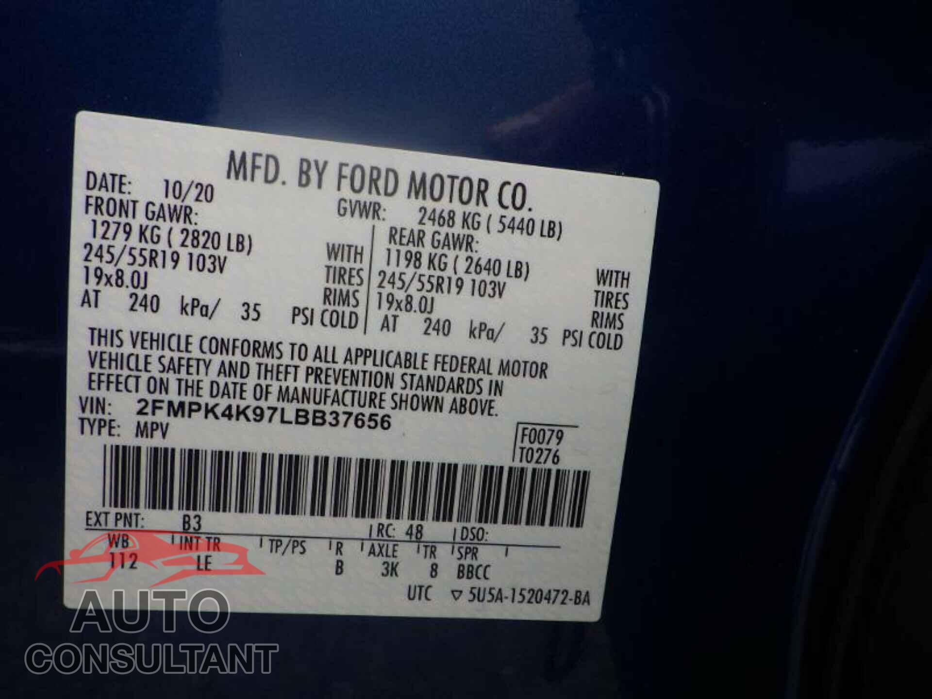 FORD EDGE 2020 - 2FMPK4K97LBB37656