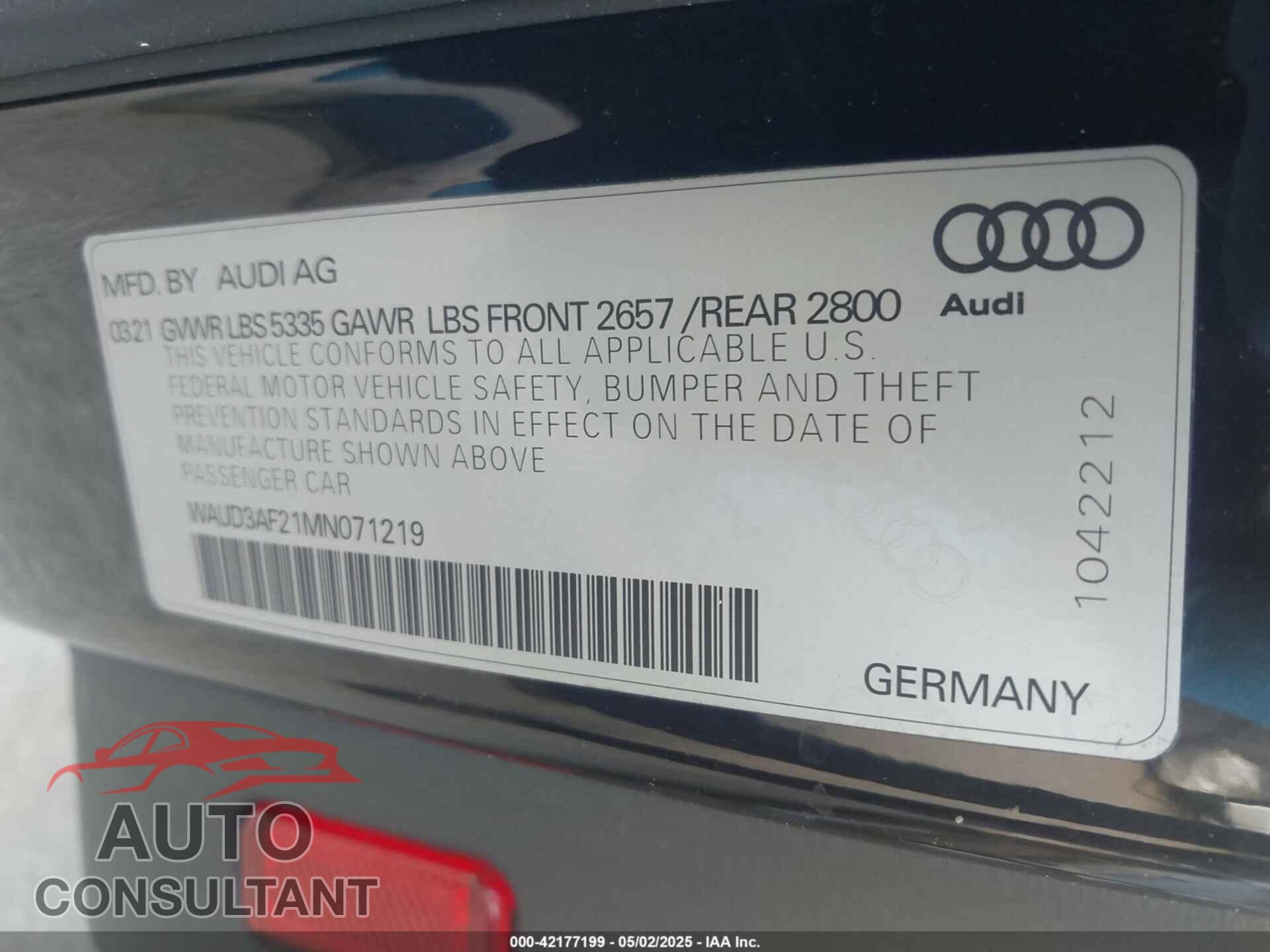 AUDI A6 2021 - WAUD3AF21MN071219