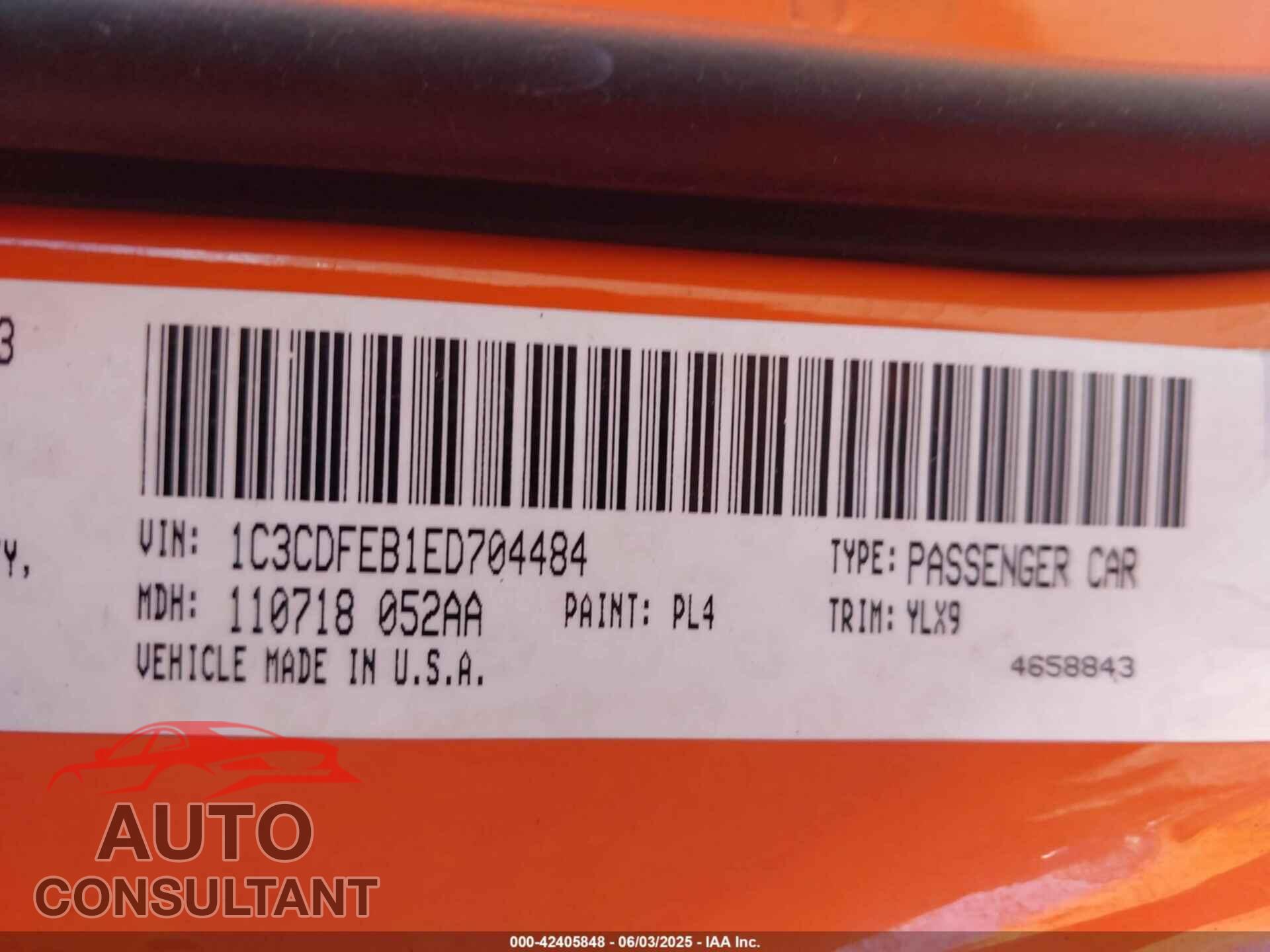 DODGE DART 2014 - 1C3CDFEB1ED704484