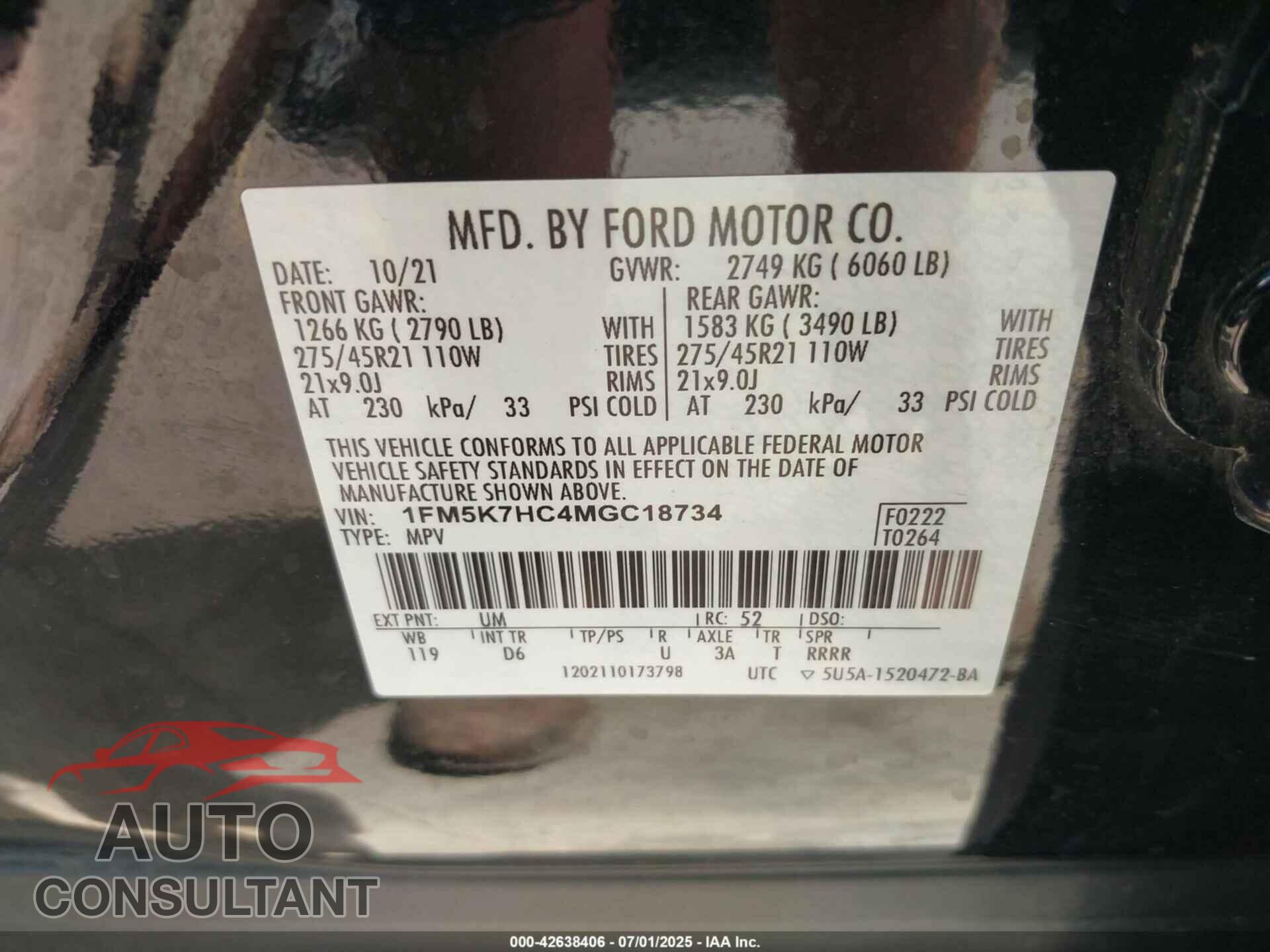 FORD EXPLORER 2021 - 1FM5K7HC4MGC18734