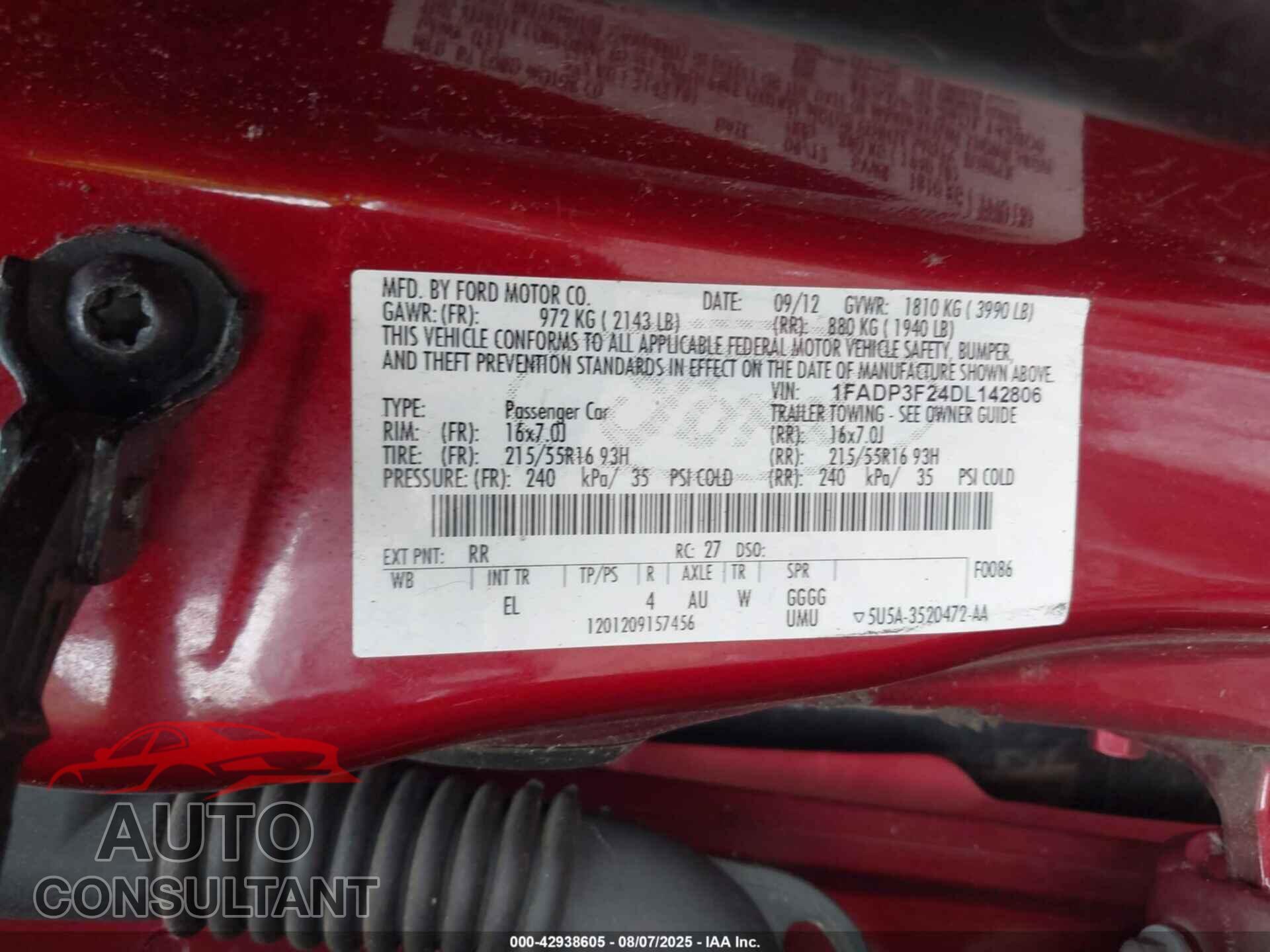 FORD FOCUS 2013 - 1FADP3F24DL142806