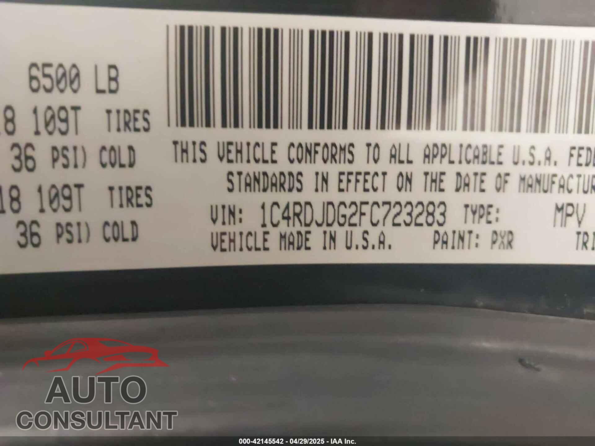 DODGE DURANGO 2015 - 1C4RDJDG2FC723283
