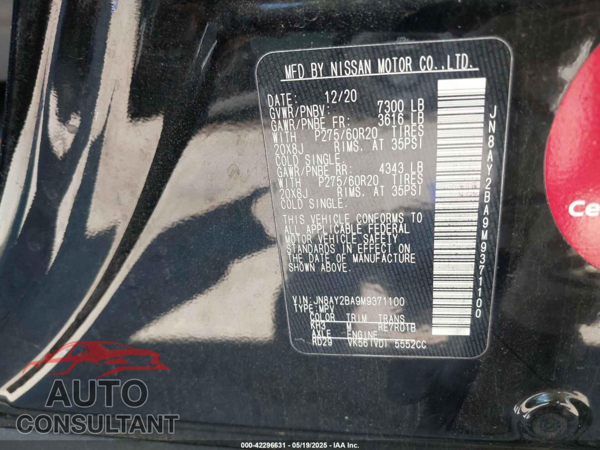 NISSAN ARMADA 2021 - JN8AY2BA9M9371100