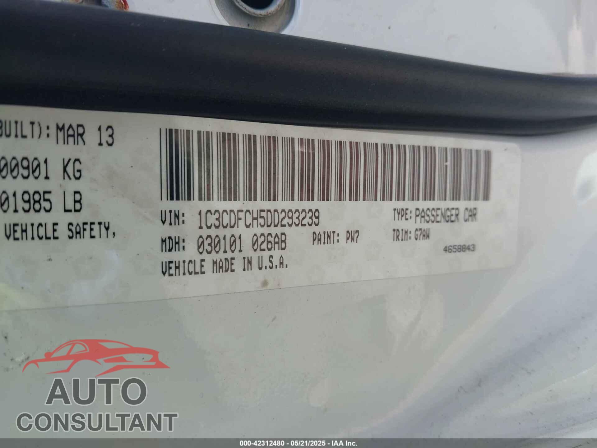 DODGE DART 2013 - 1C3CDFCH5DD293239