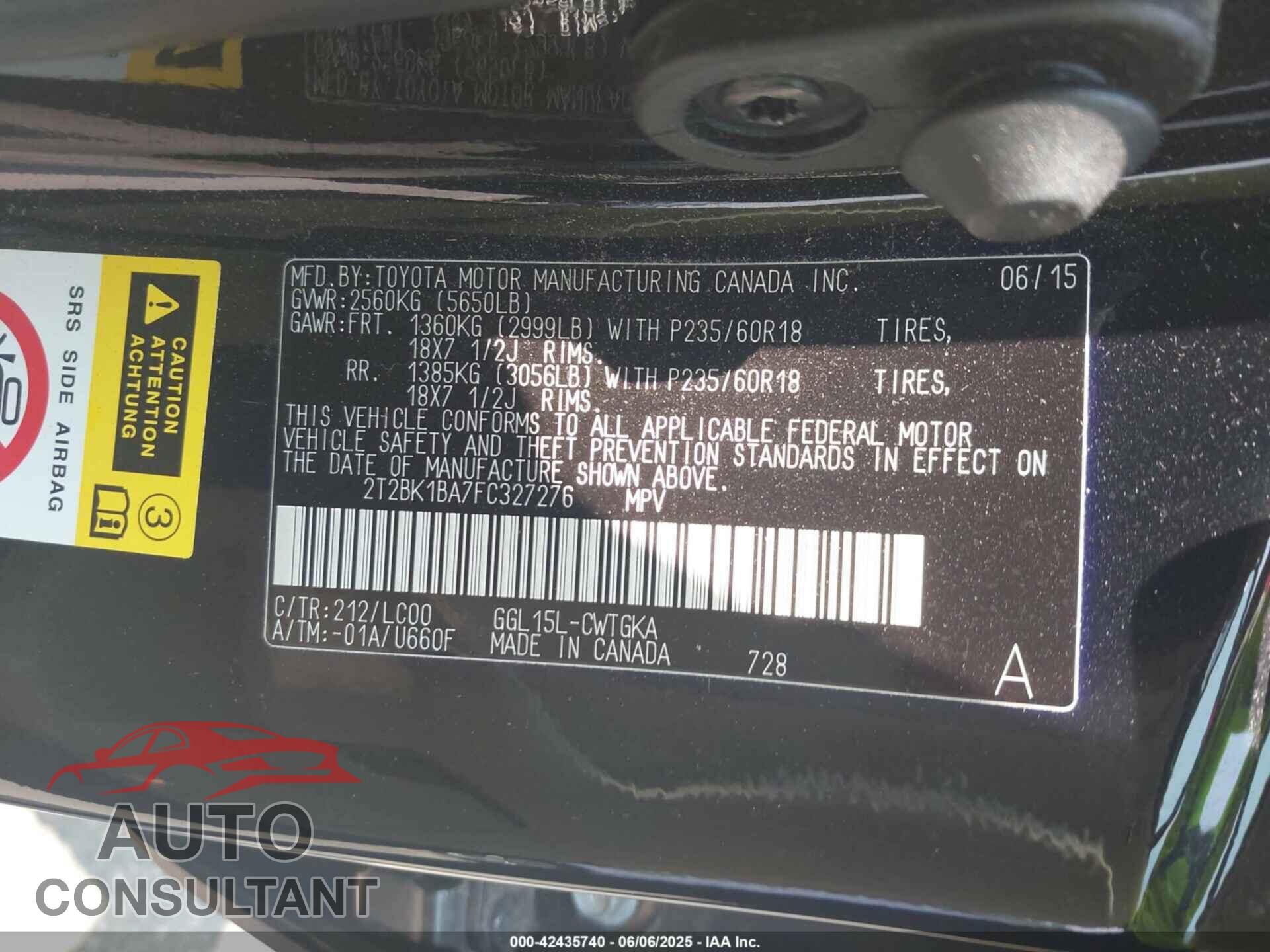 LEXUS RX 350 2015 - 2T2BK1BA7FC327276
