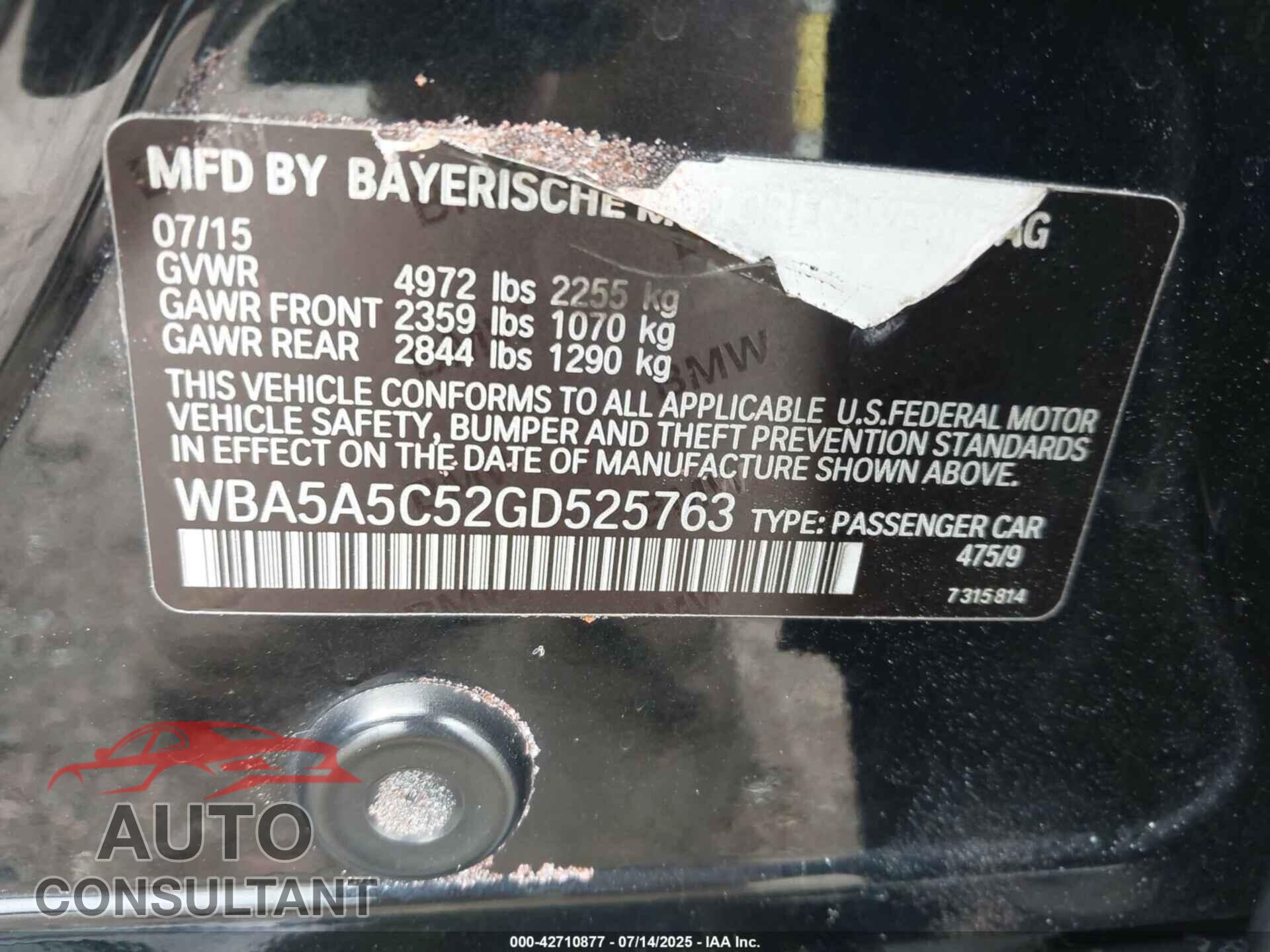 BMW 528I 2016 - WBA5A5C52GD525763