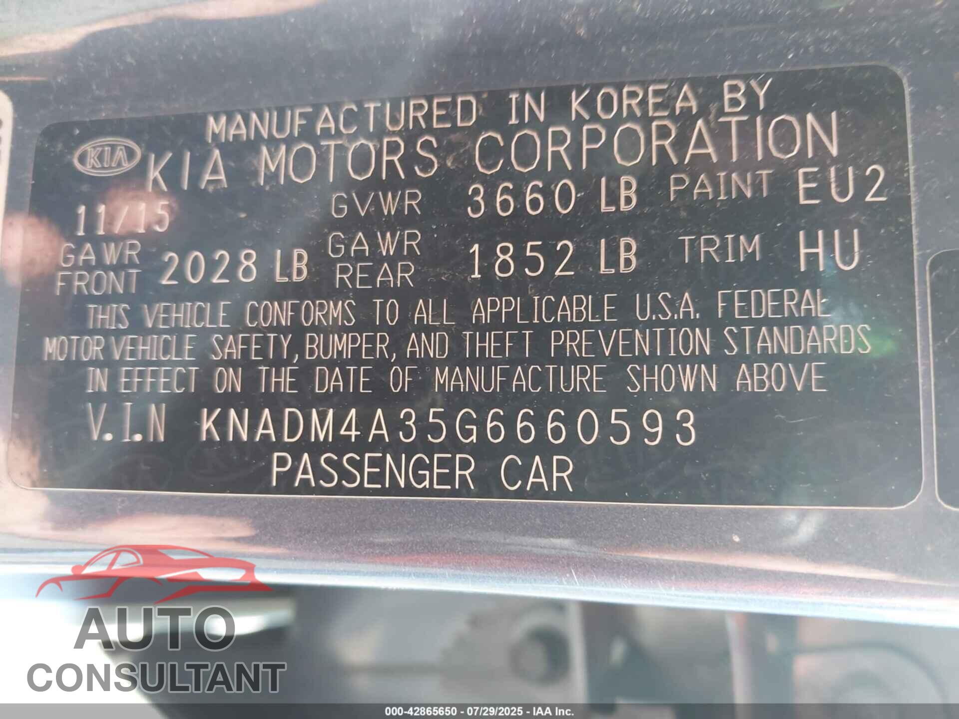 KIA RIO 2016 - KNADM4A35G6660593