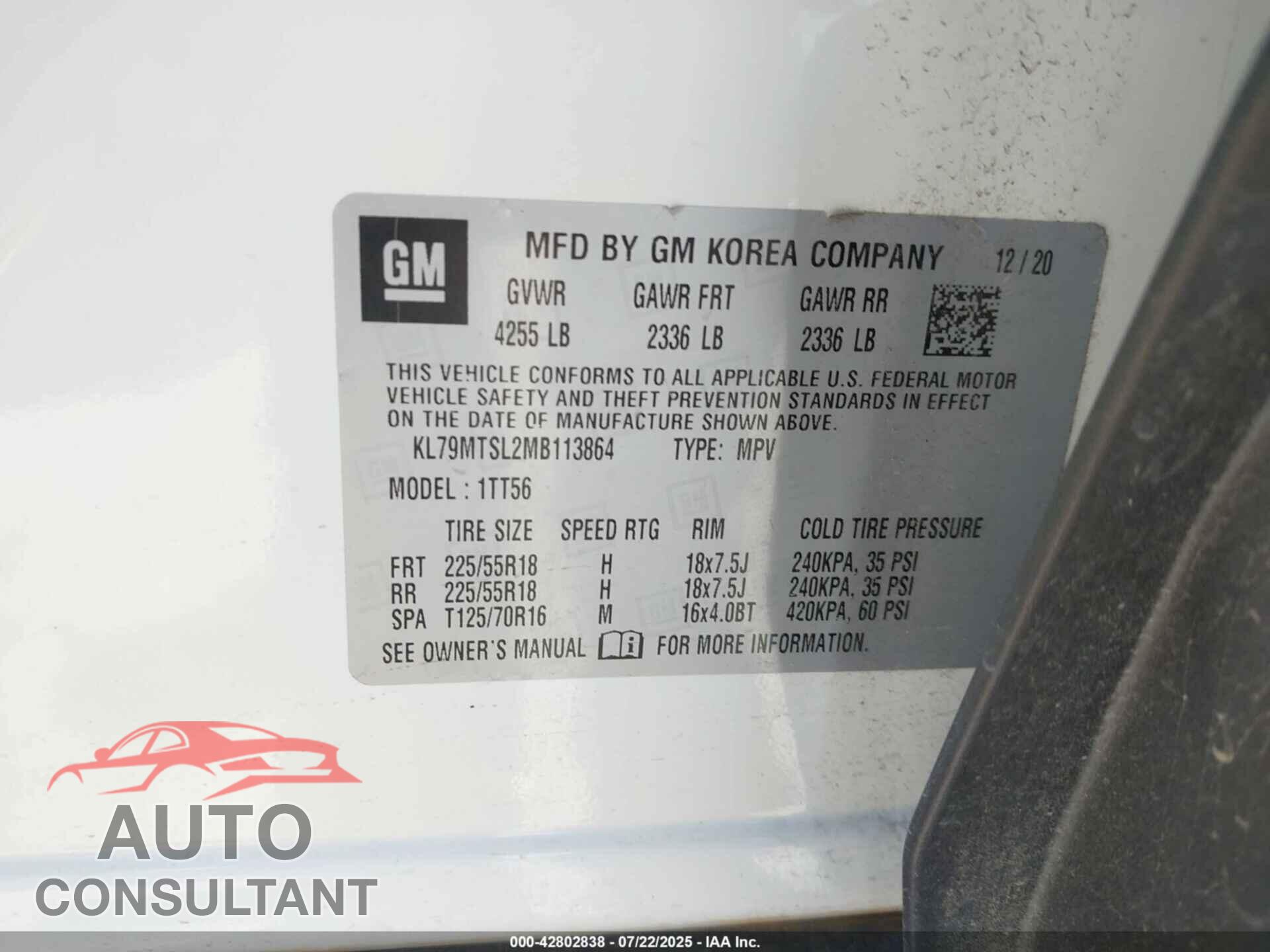 CHEVROLET TRAILBLAZER 2021 - KL79MTSL2MB113864