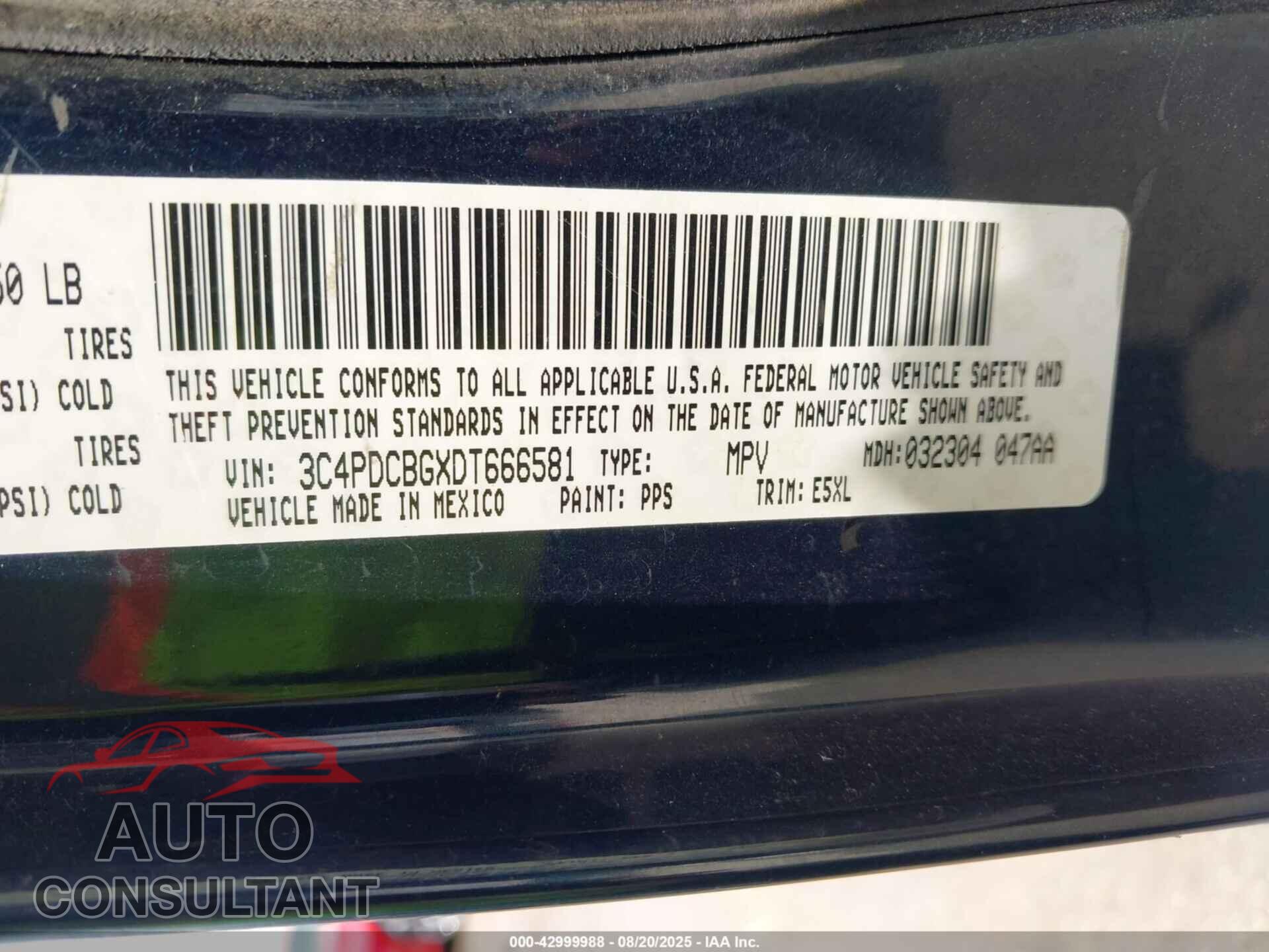 DODGE JOURNEY 2013 - 3C4PDCBGXDT666581