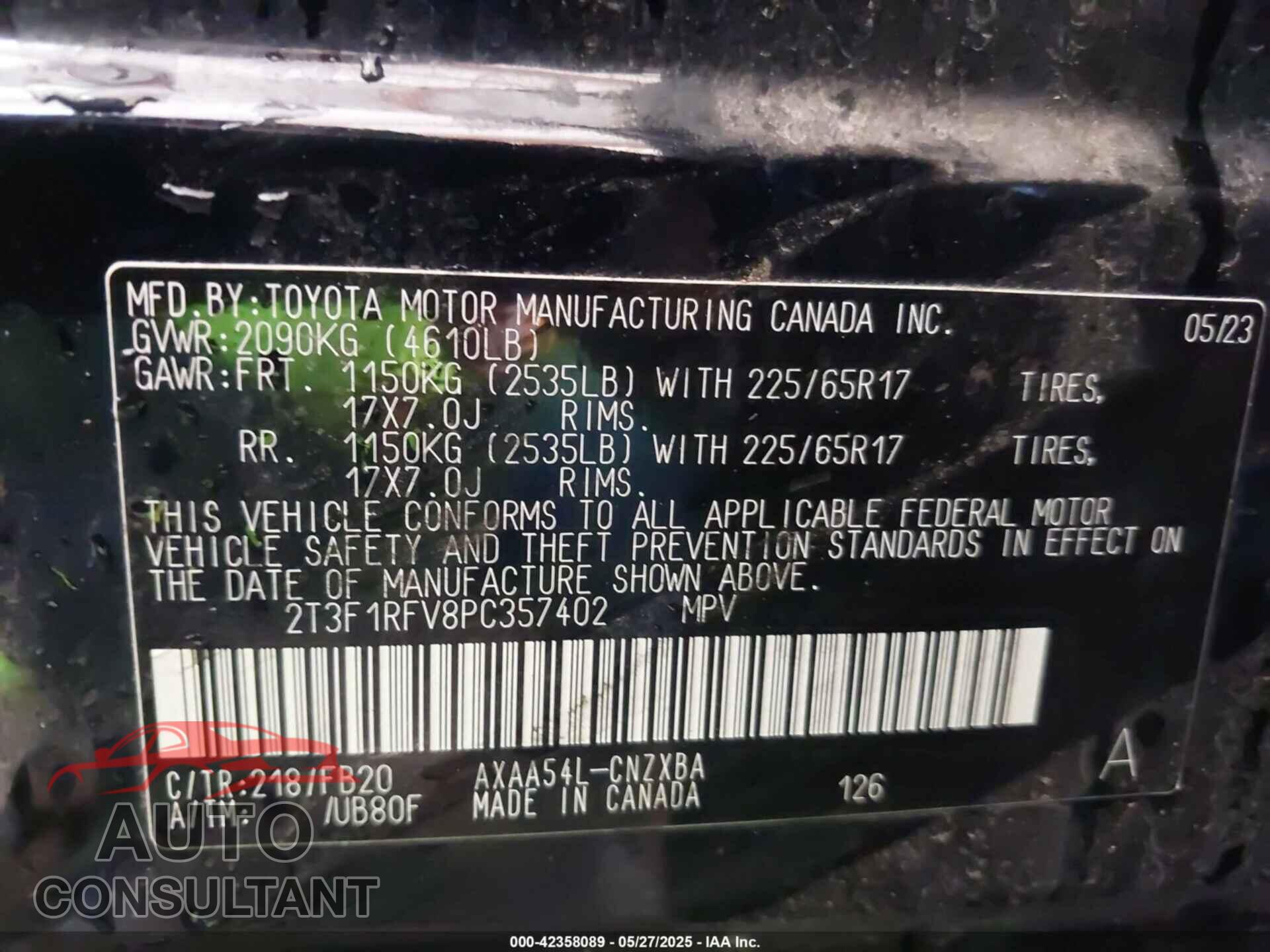 TOYOTA RAV4 2023 - 2T3F1RFV8PC357402