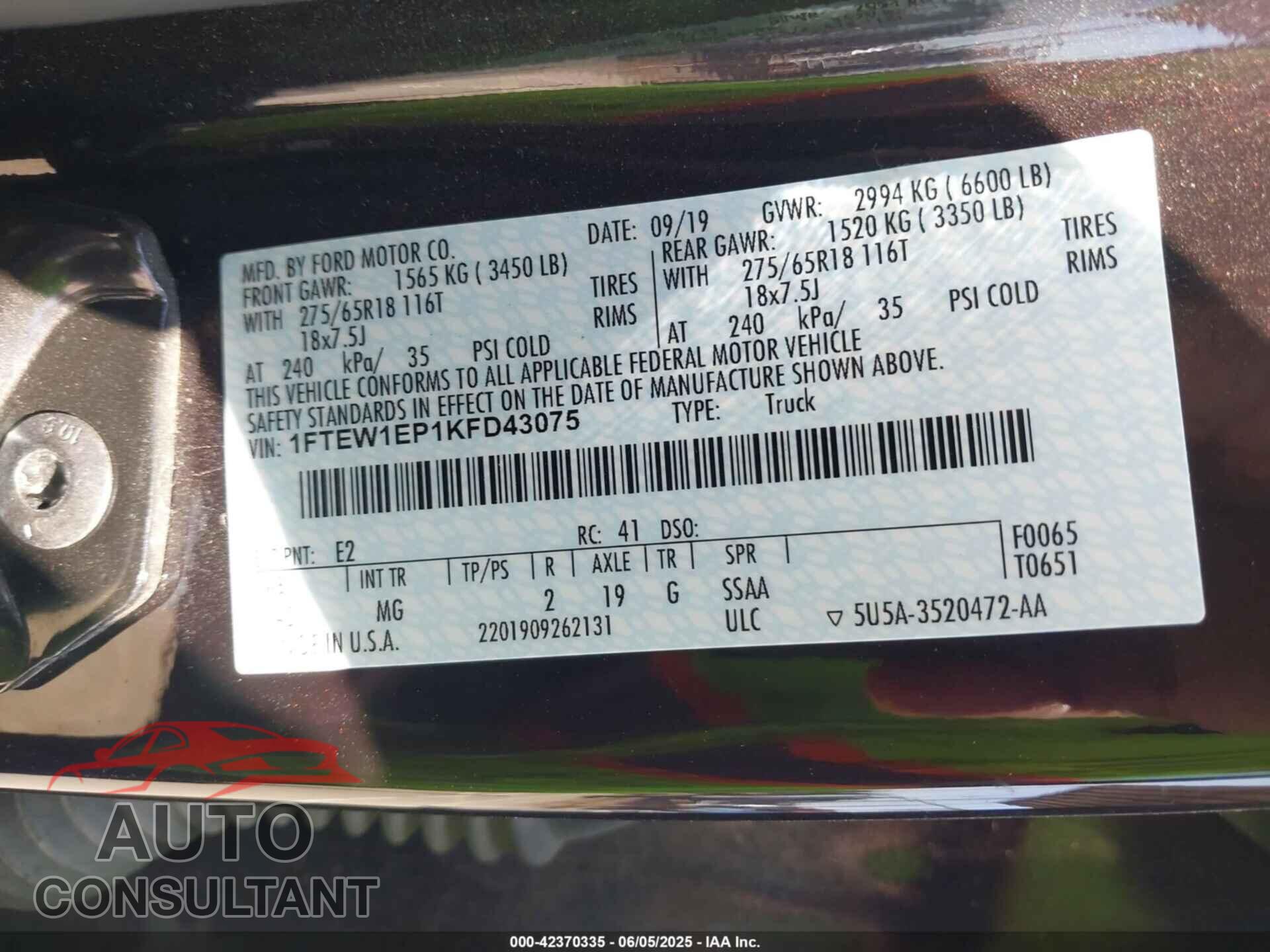 FORD F-150 2019 - 1FTEW1EP1KFD43075