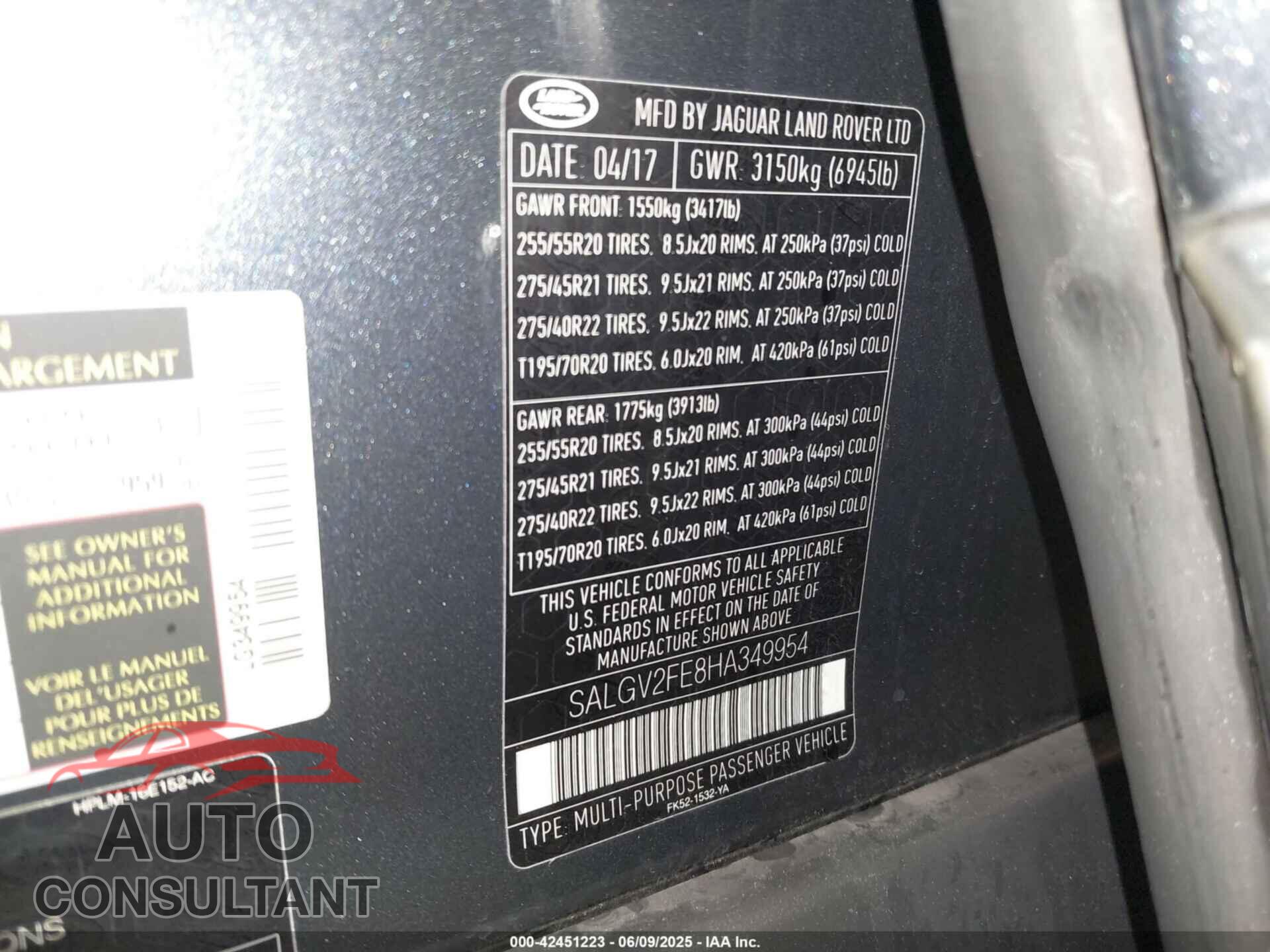 LAND ROVER RANGE ROVER 2017 - SALGV2FE8HA349954