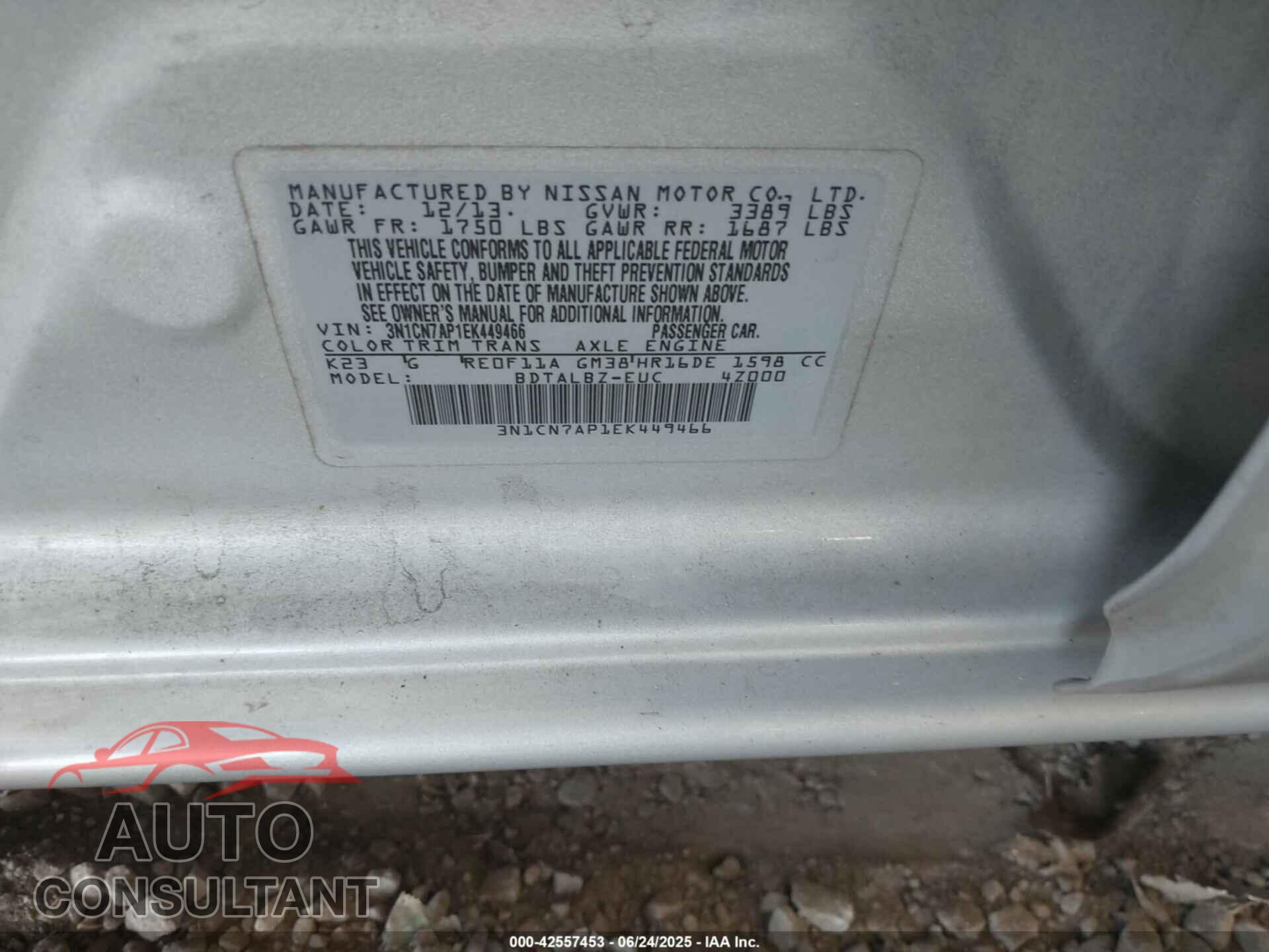 NISSAN VERSA 2014 - 3N1CN7AP1EK449466